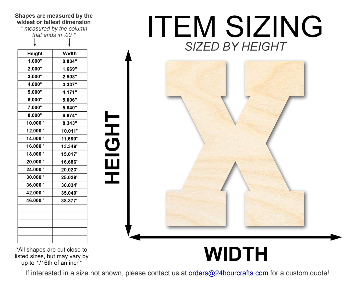 Unfinished Wood Varsity Team Font - X Shape | DIY Craft Cutout | up to 46" DIY
