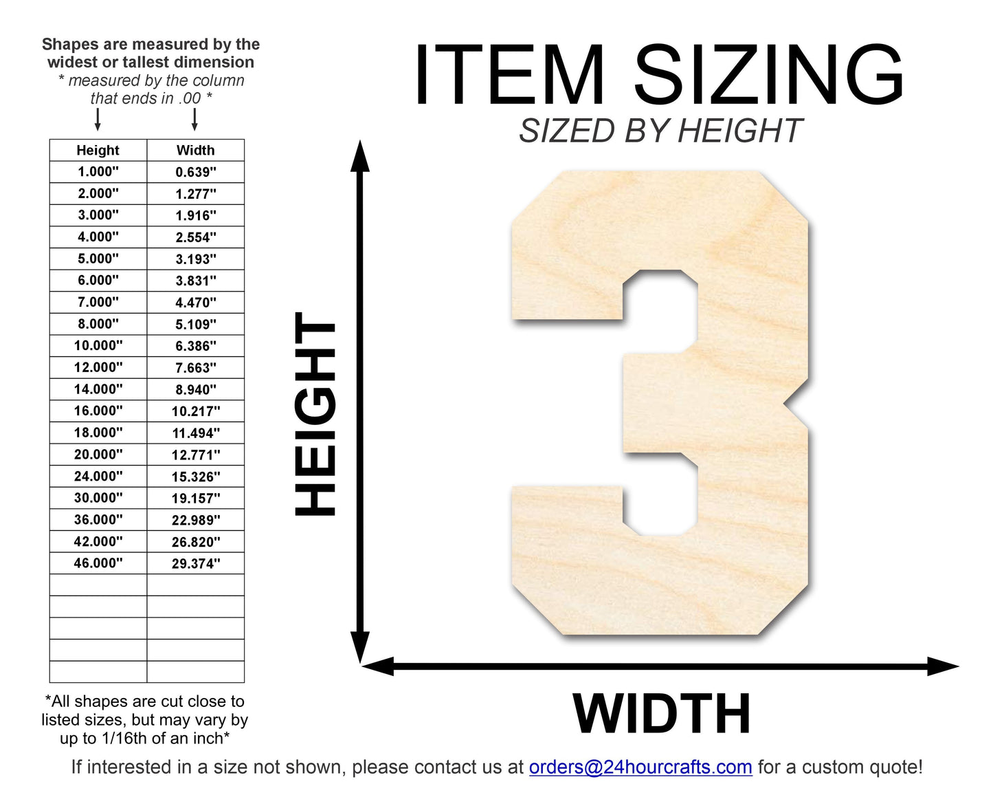 Unfinished Wood Varisty Number Three Shape | DIY Craft Cutout | up to 46" DIY