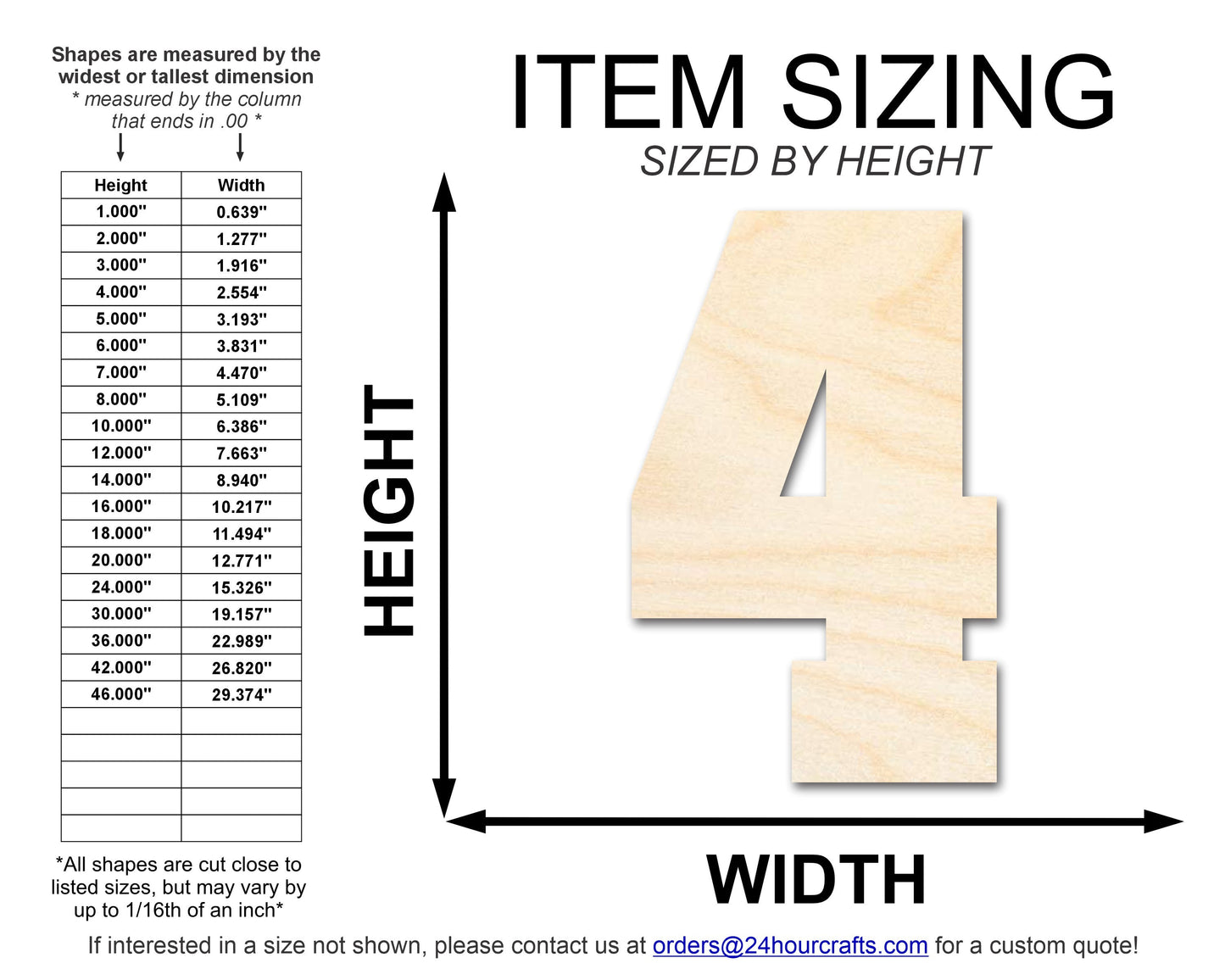 Unfinished Wood Varisty Number Four Shape | DIY Craft Cutout | up to 46" DIY