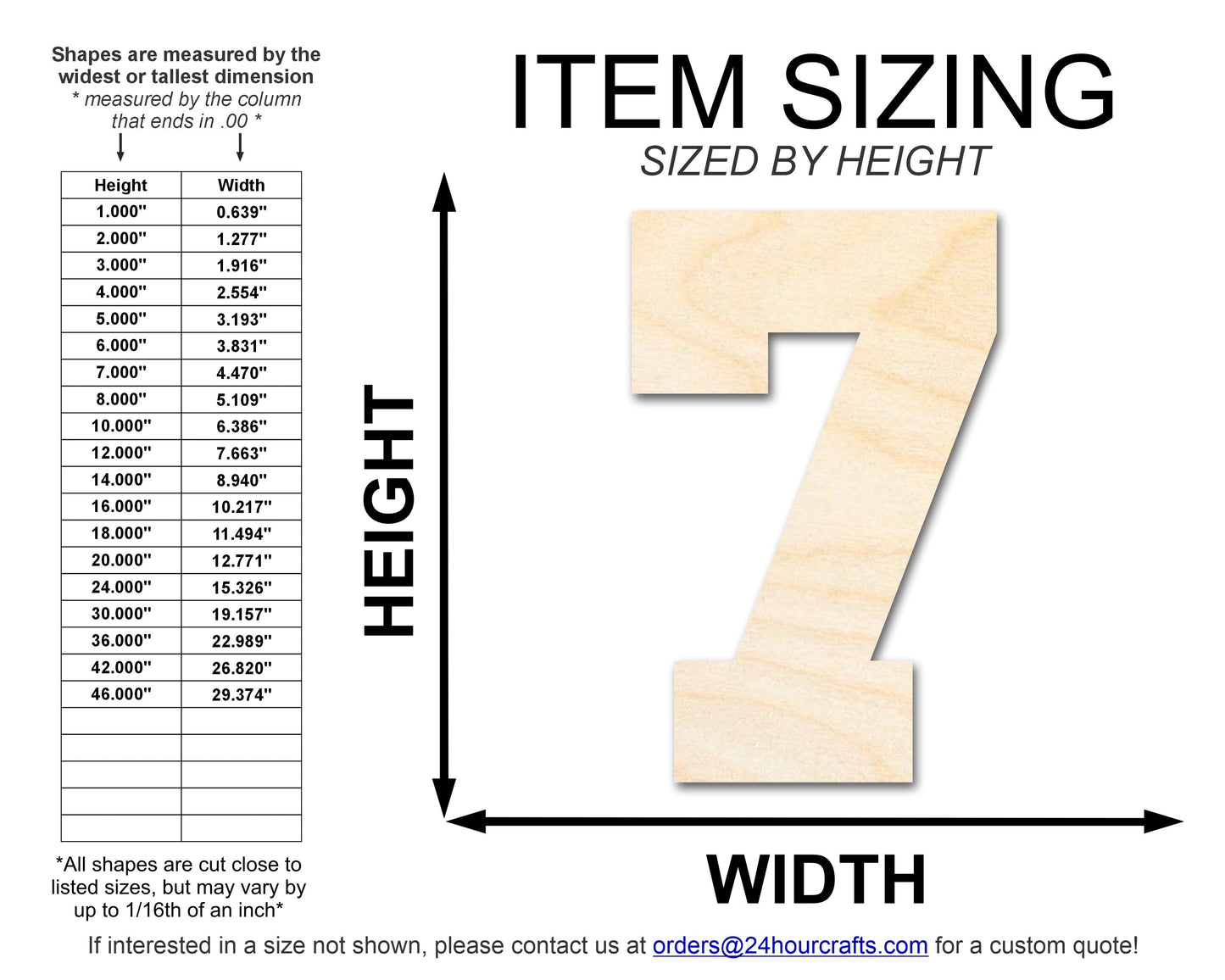 Unfinished Wood Varisty Number Seven Shape | DIY Craft Cutout | up to 46" DIY