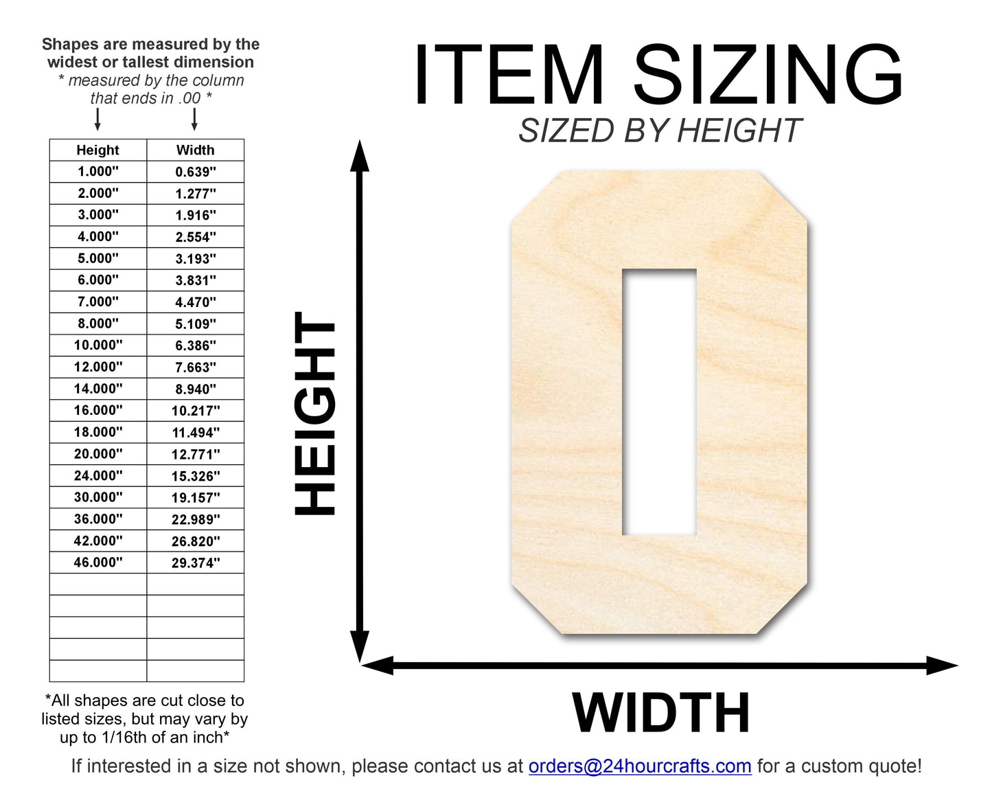 Unfinished Wood Varisty Number Zero Shape | DIY Craft Cutout | up to 46" DIY