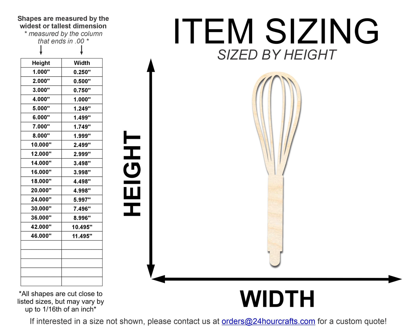 Unfinished Wood Whisk Shape | DIY Craft Cutout | up to 46" DIY