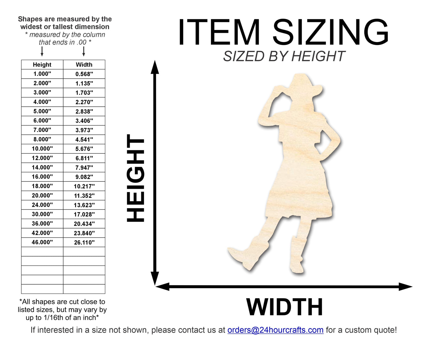 Unfinished Wood Cowgirl Shape | DIY Craft Cutout | up to 46" DIY