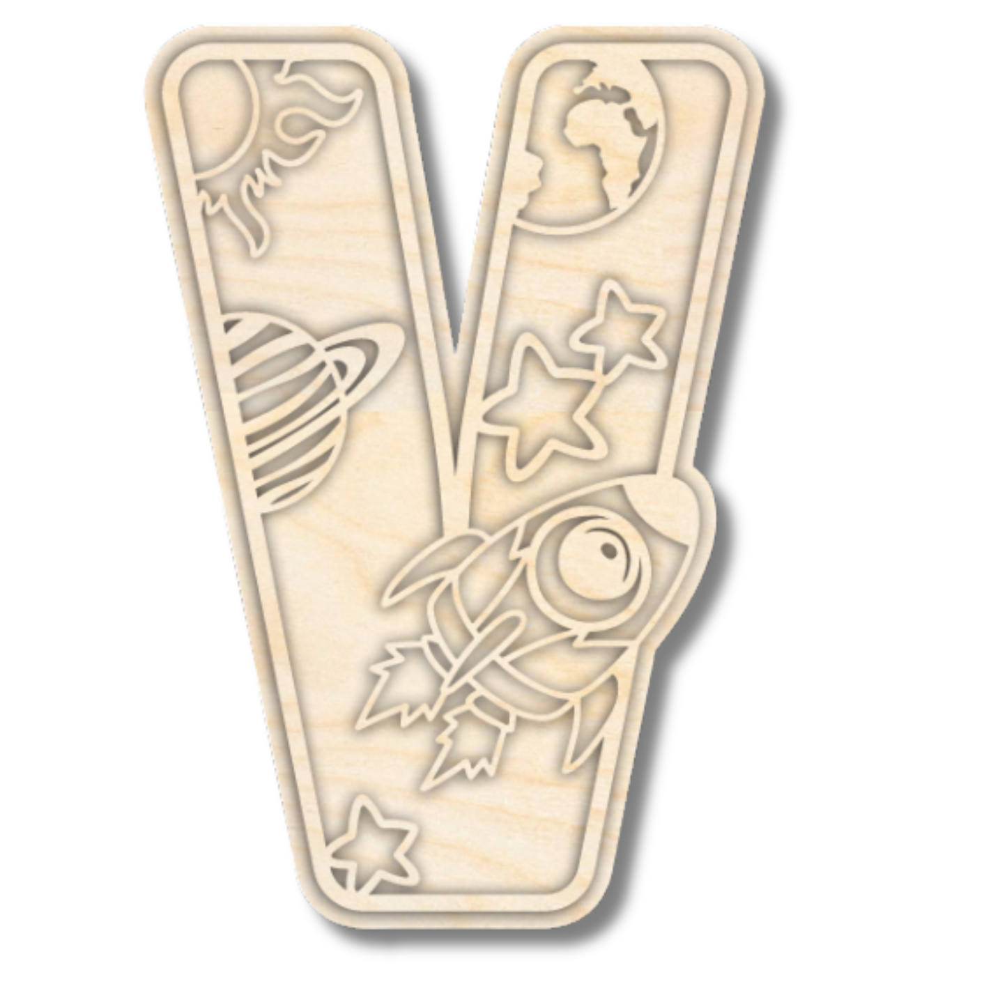 Unfinished Wood Layered Themed Letters | Space | A-Z | 2 Piece | up to 24"