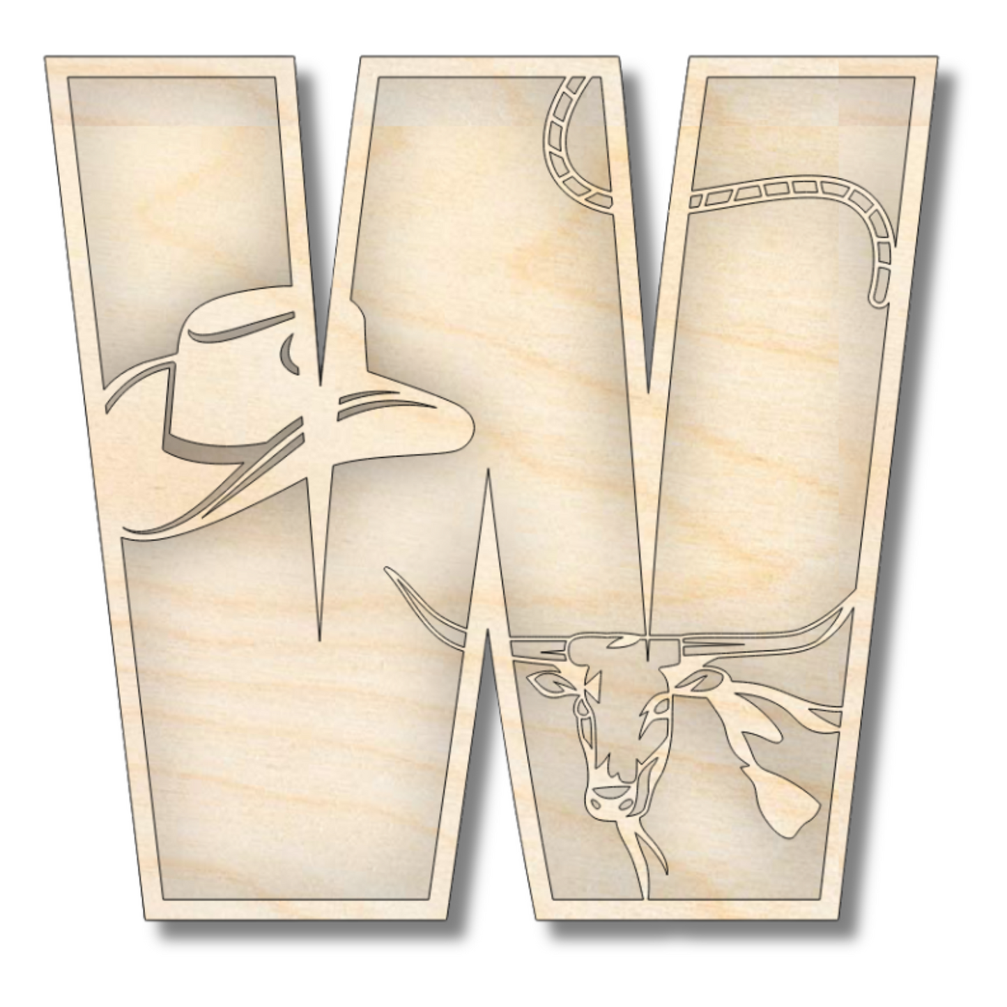 Unfinished Wood Layered Themed Letters | Rodeo | A-Z | 2 Piece | up to 24"