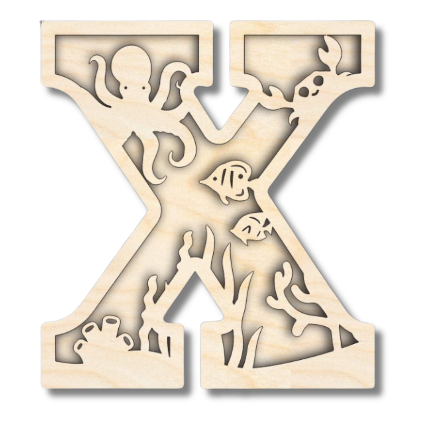 Unfinished Wood Layered Themed Letters | Ocean | A-Z | 2 Piece | up to 24"