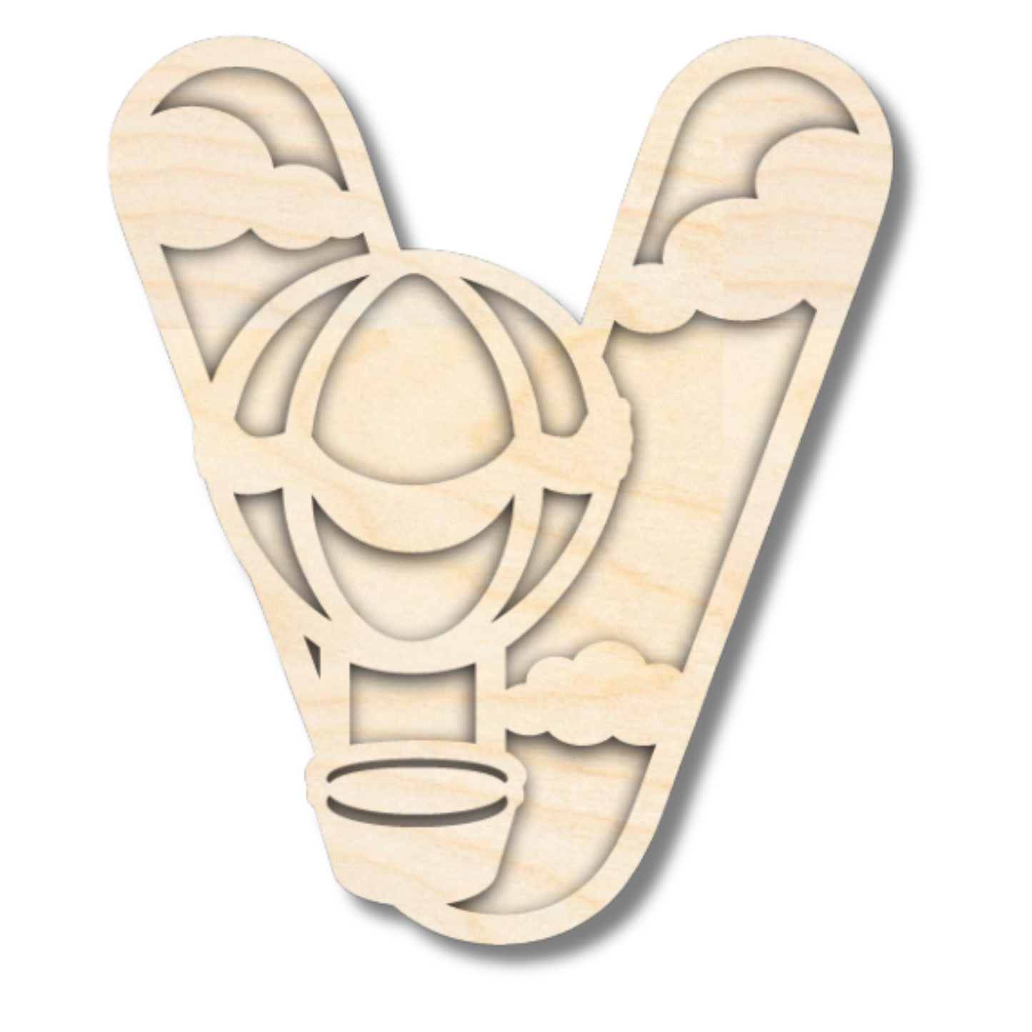Unfinished Wood Layered Themed Letters | Clouds & Hot Air Balloons | A-Z | 2 Piece | up to 24"