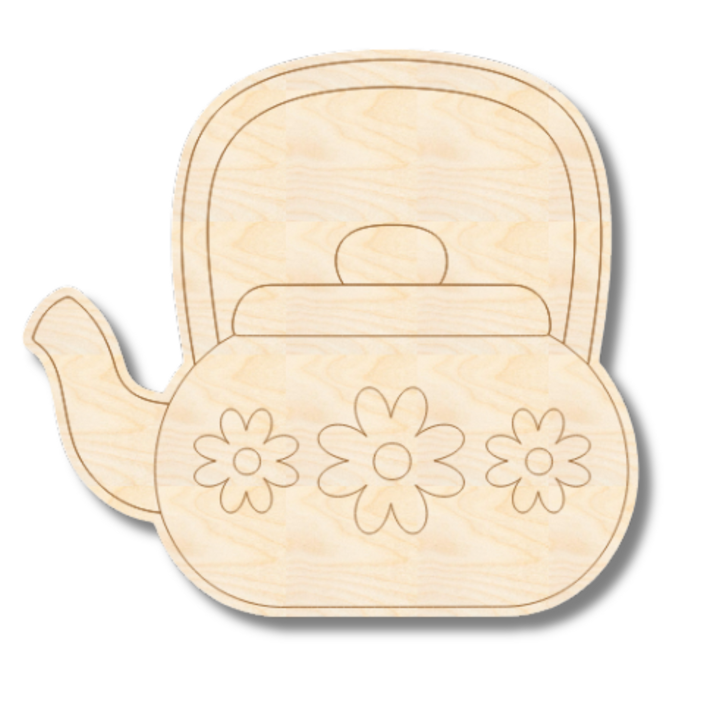 Unfinished Wood Etched Tea Kettle Shape | Paint By Line Crafts | up to 30" DIY