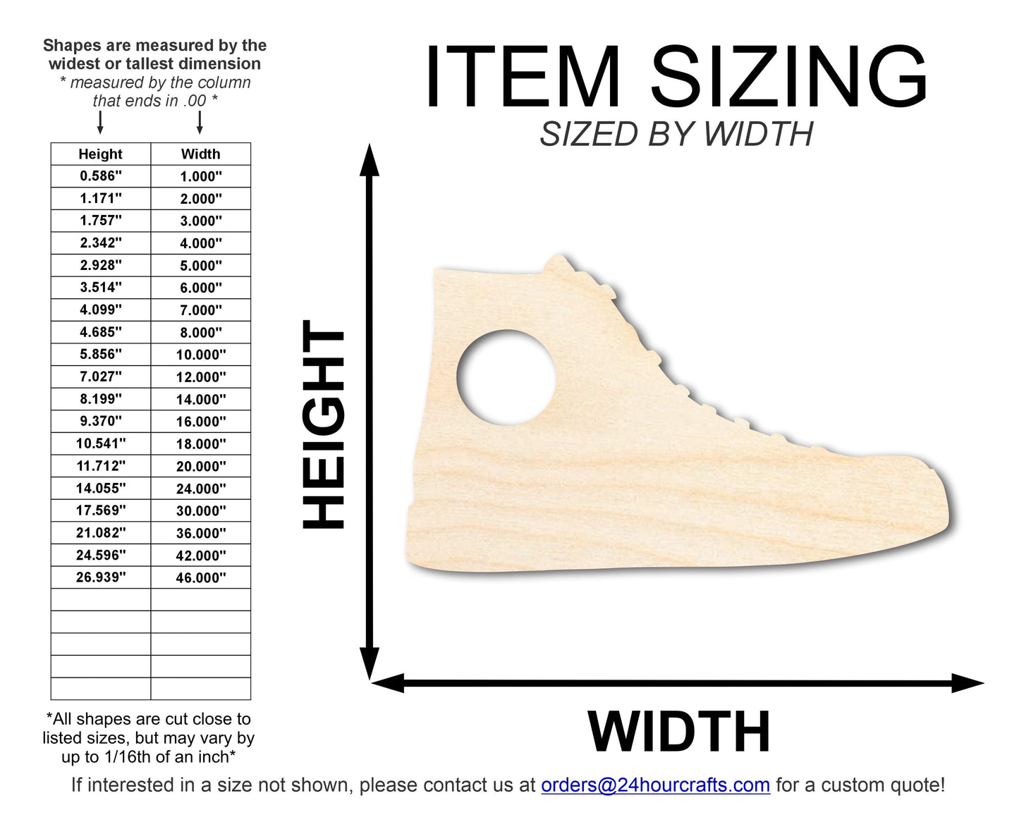Unfinished Wood High Top Shoe Shape | DIY Craft Cutout | up to 46" DIY