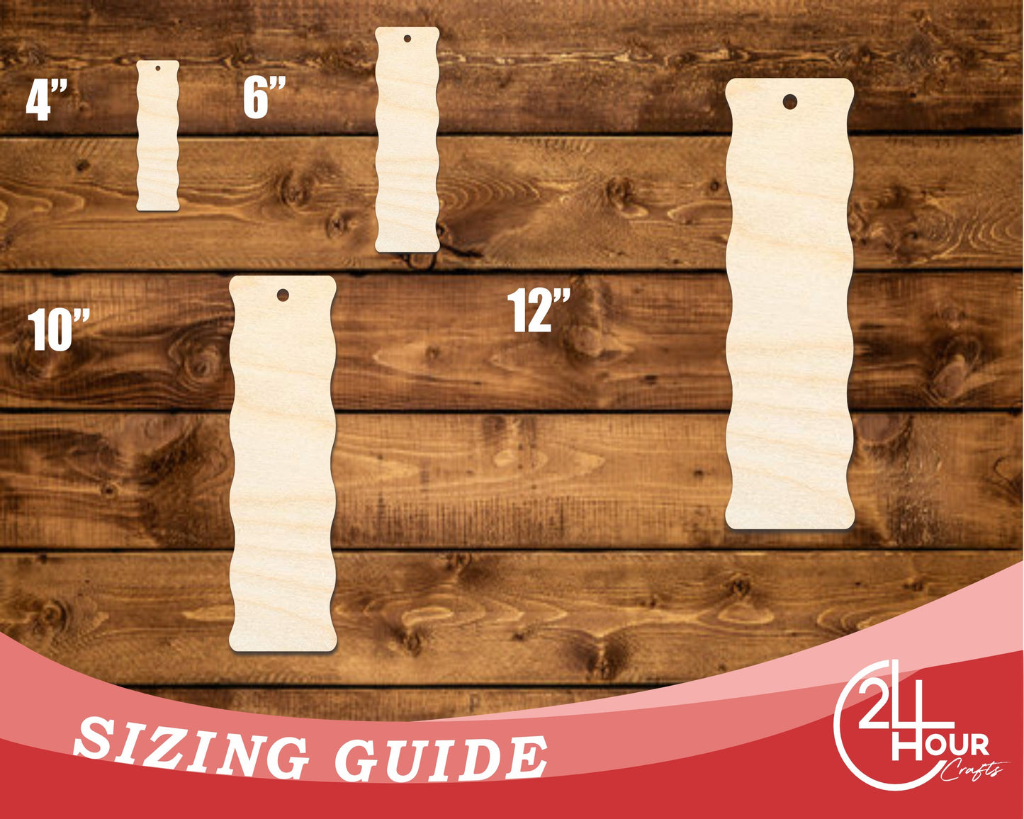 Unfinished Wood Wavy Side Bookmark Shape | DIY Craft Cutout | up to 12" DIY