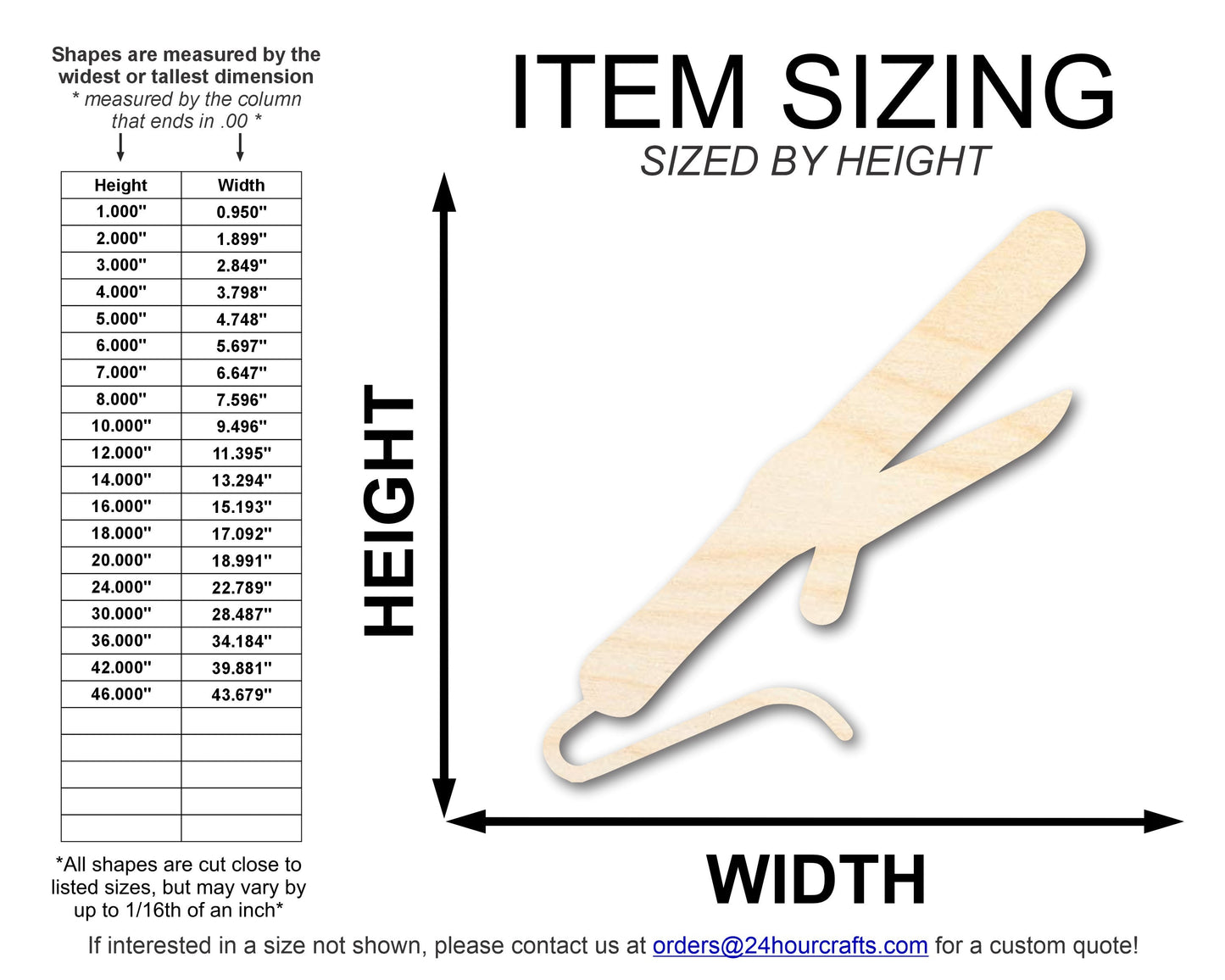 Unfinished Wood Curling Iron Shape | DIY Craft Cutout | up to 46" DIY