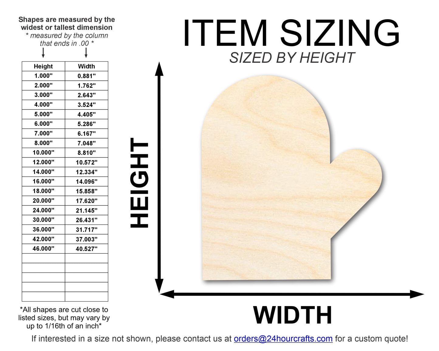 Unfinished Wood Left Oven Mit Shape | DIY Craft Cutout | up to 46" DIY