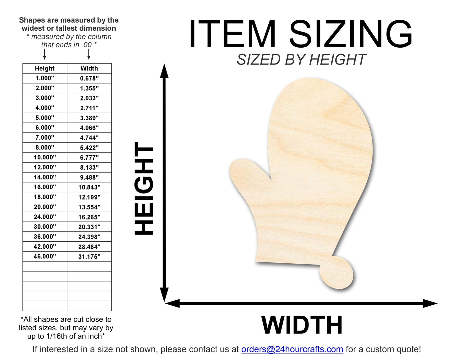 Unfinished Wood Right Oven Mit Shape | DIY Craft Cutout | up to 46" DIY
