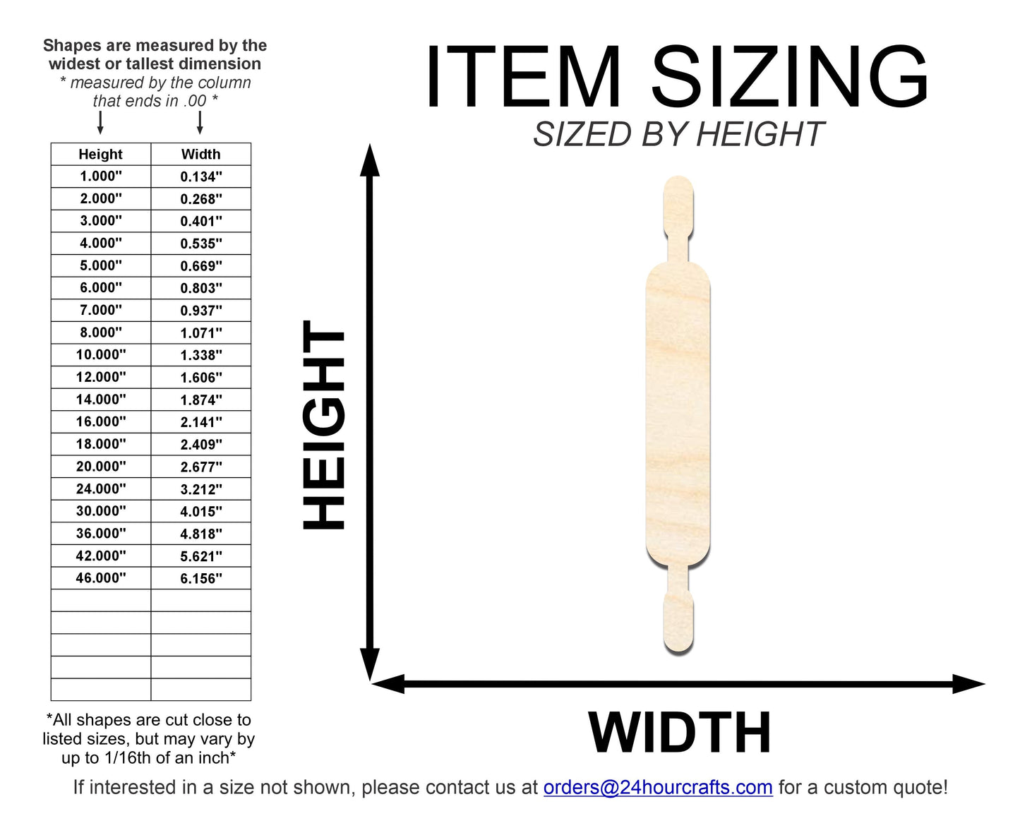 Unfinished Wood Rolling Pin Shape | DIY Craft Cutout | up to 46" DIY