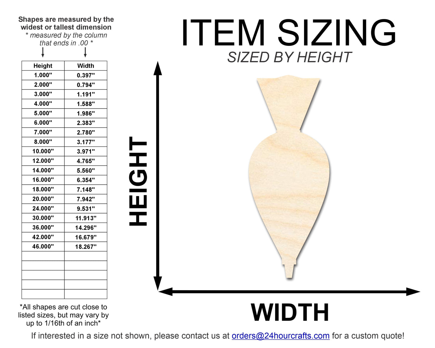 Unfinished Wood Piping Bag Shape | DIY Craft Cutout | up to 46" DIY