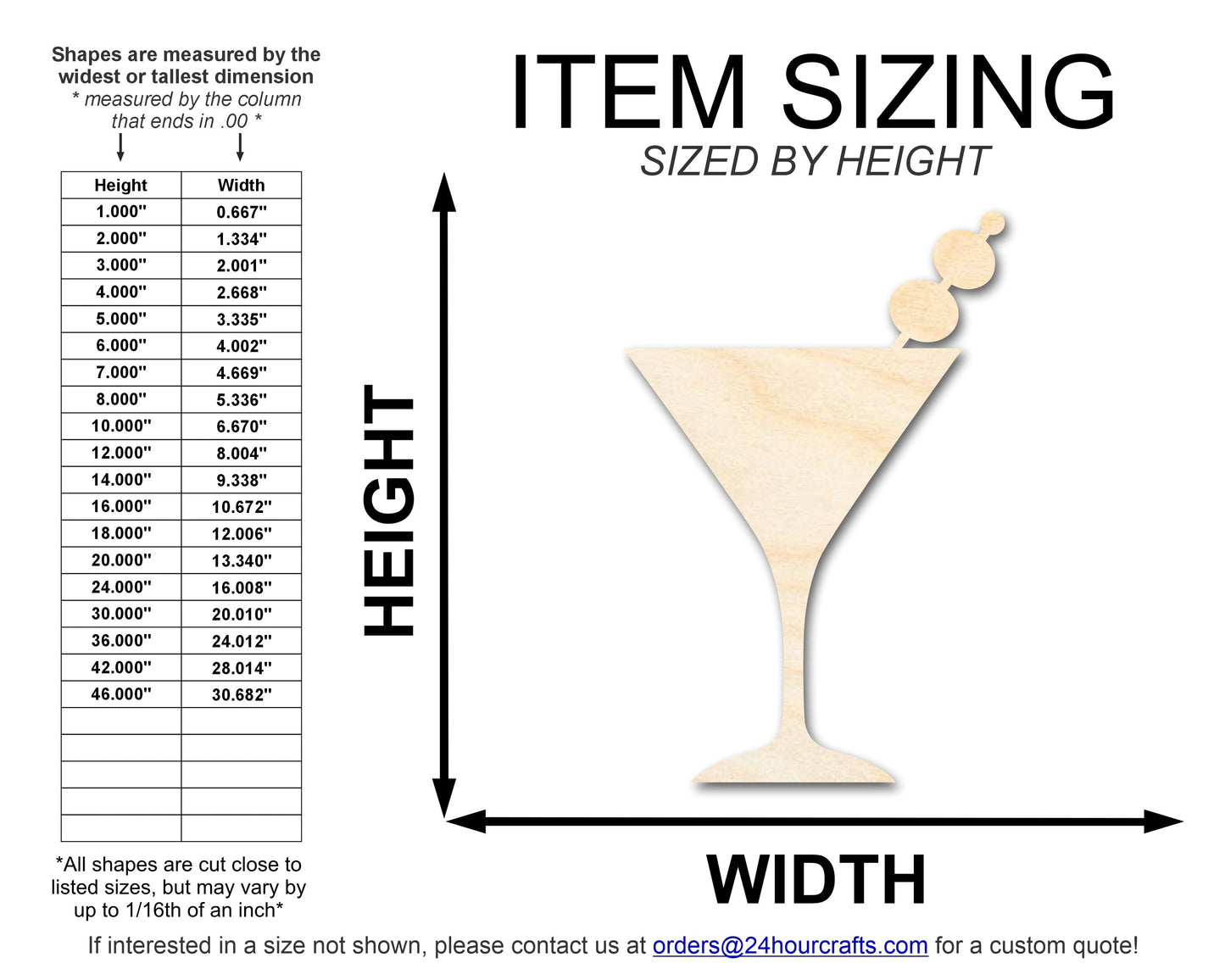 Unfinished Wood Martini Shape | DIY Craft Cutout | up to 46" DIY