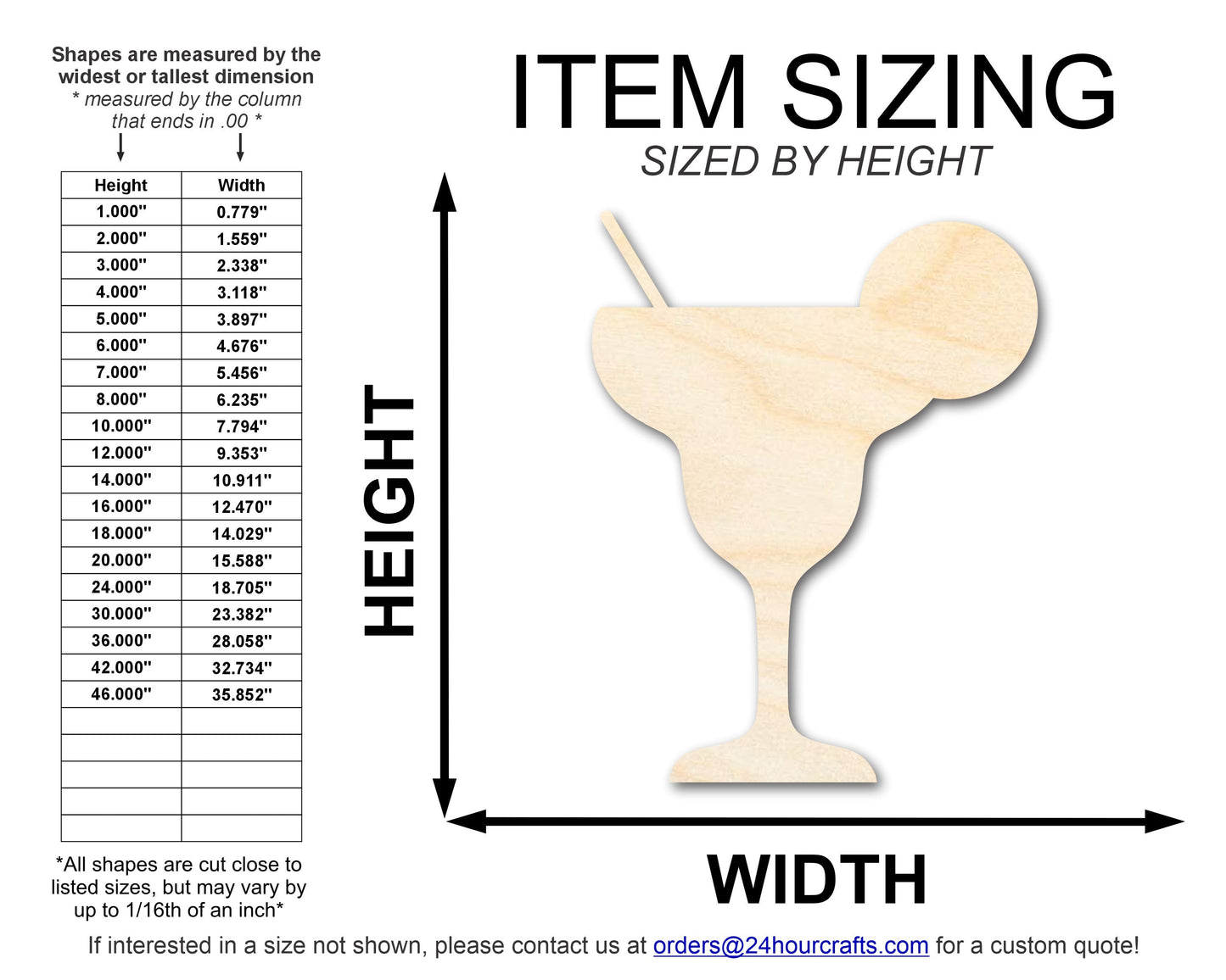 Unfinished Wood Margarita Shape | DIY Craft Cutout | up to 46" DIY