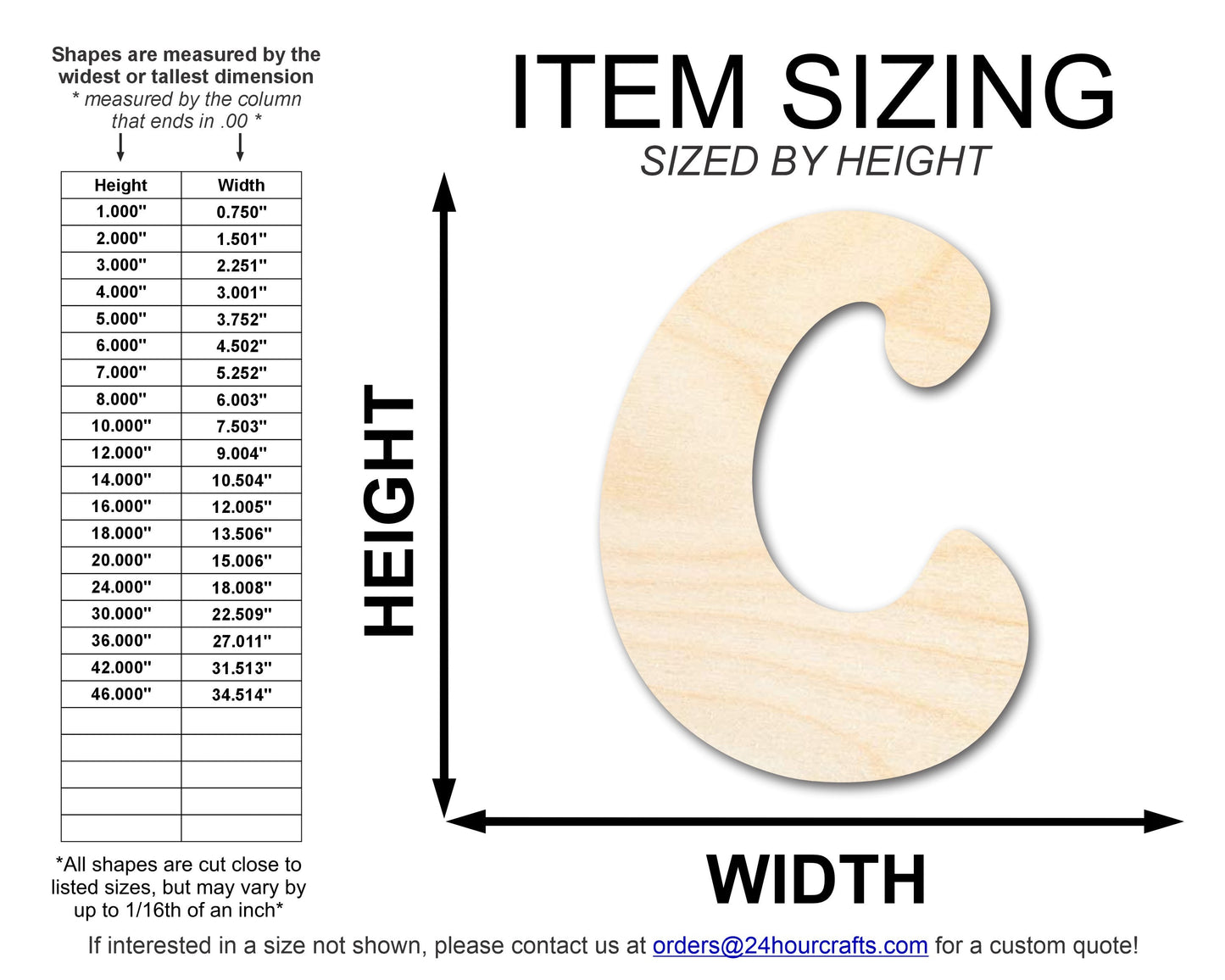 Unfinished Wood Groovy C Font Shape | DIY Craft Cutout | up to 46" DIY