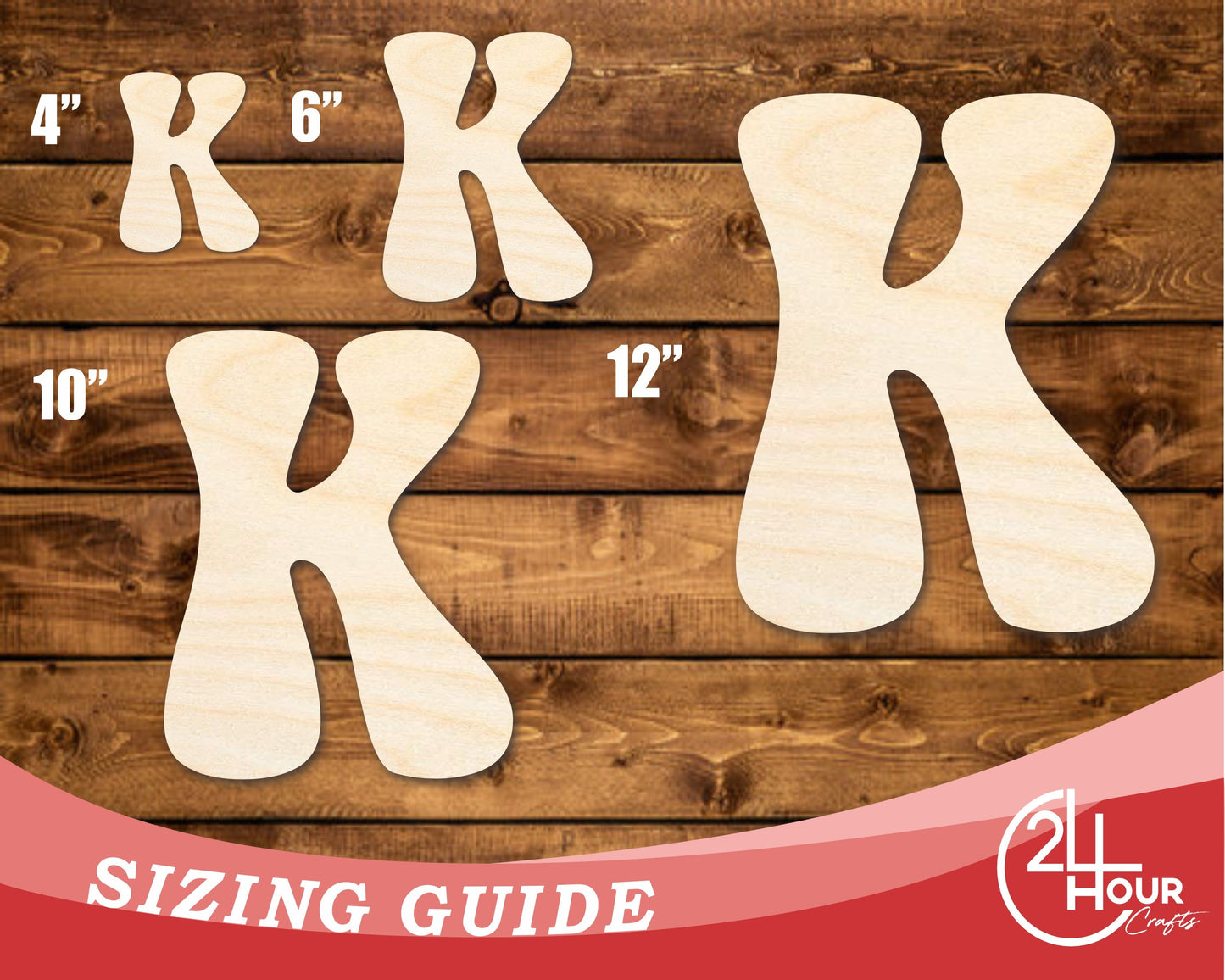 Unfinished Wood Groovy K Font Shape | DIY Craft Cutout | up to 46" DIY