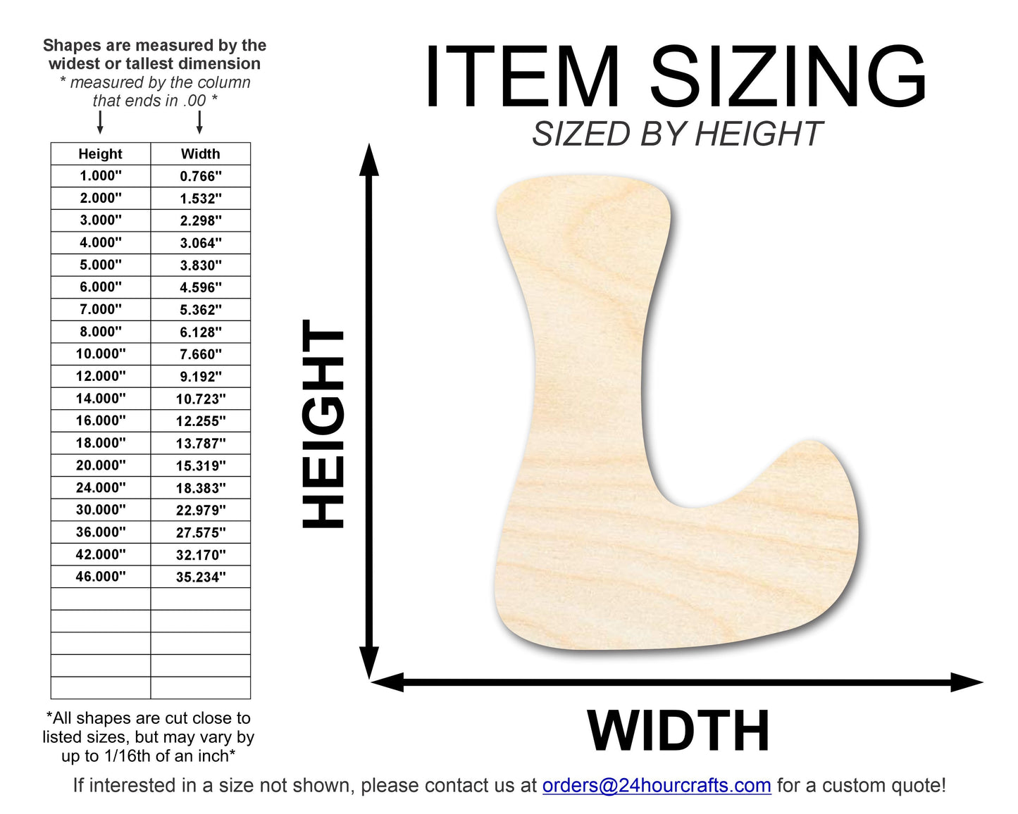 Unfinished Wood Groovy L Font Shape | DIY Craft Cutout | up to 46" DIY