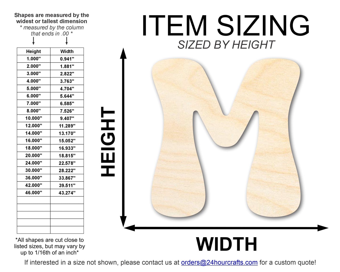 Unfinished Wood Groovy M Font Shape | DIY Craft Cutout | up to 46" DIY