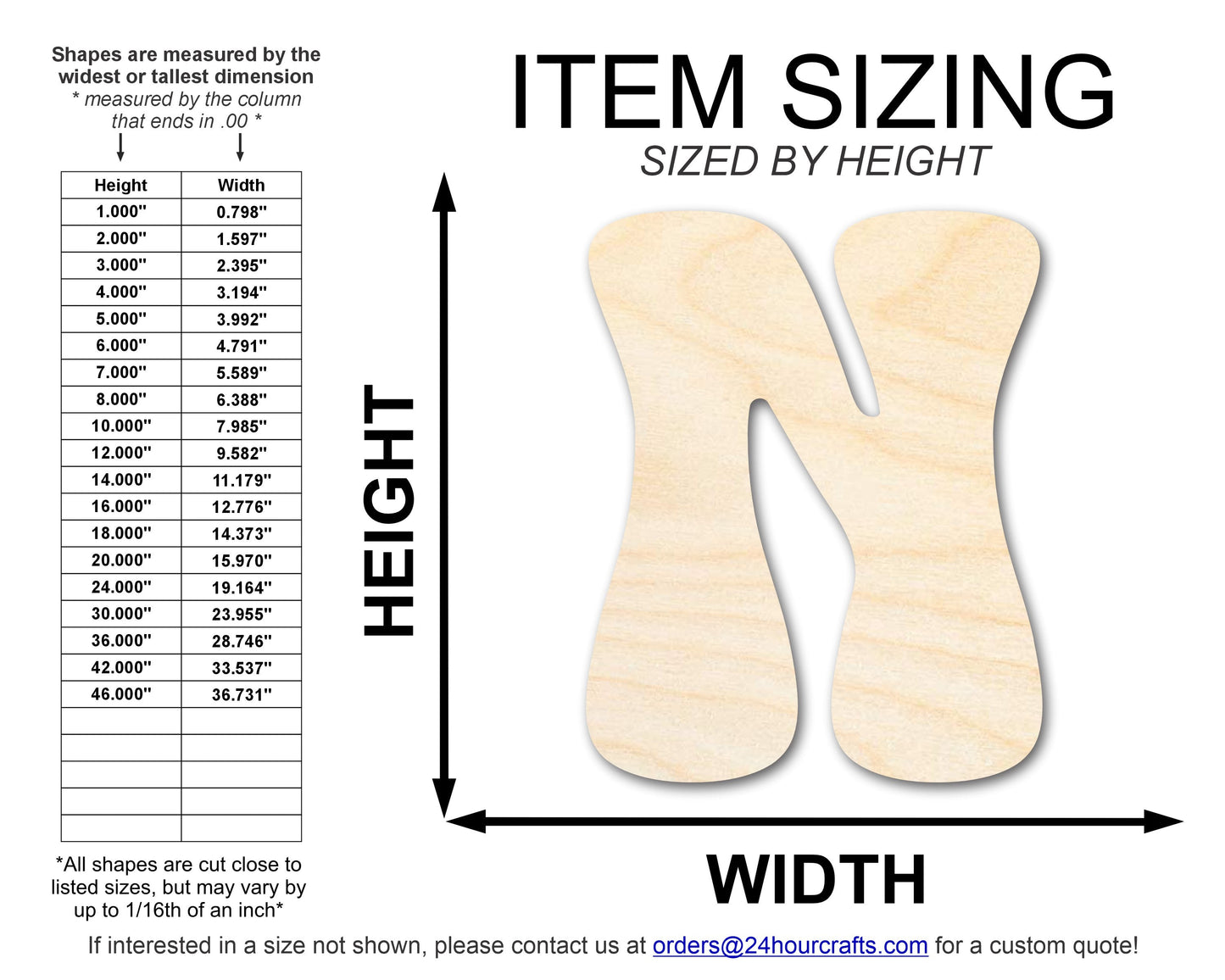 Unfinished Wood Groovy N Font Shape | DIY Craft Cutout | up to 46" DIY