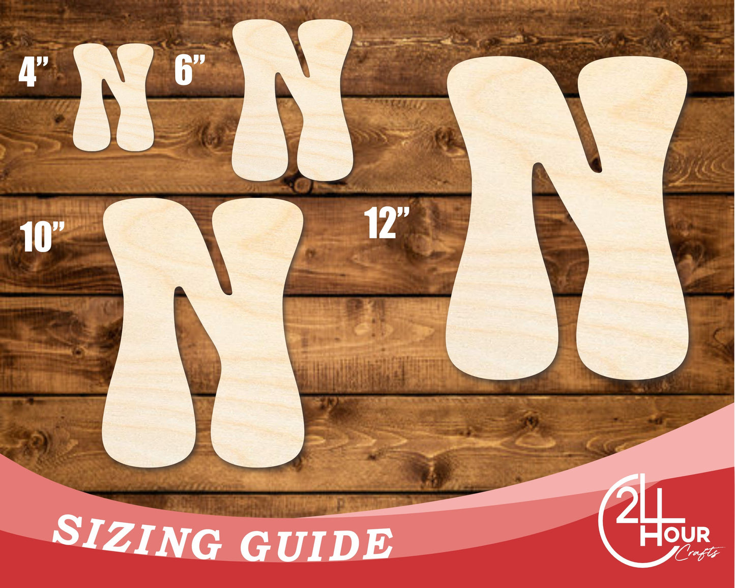Unfinished Wood Groovy N Font Shape | DIY Craft Cutout | up to 46" DIY