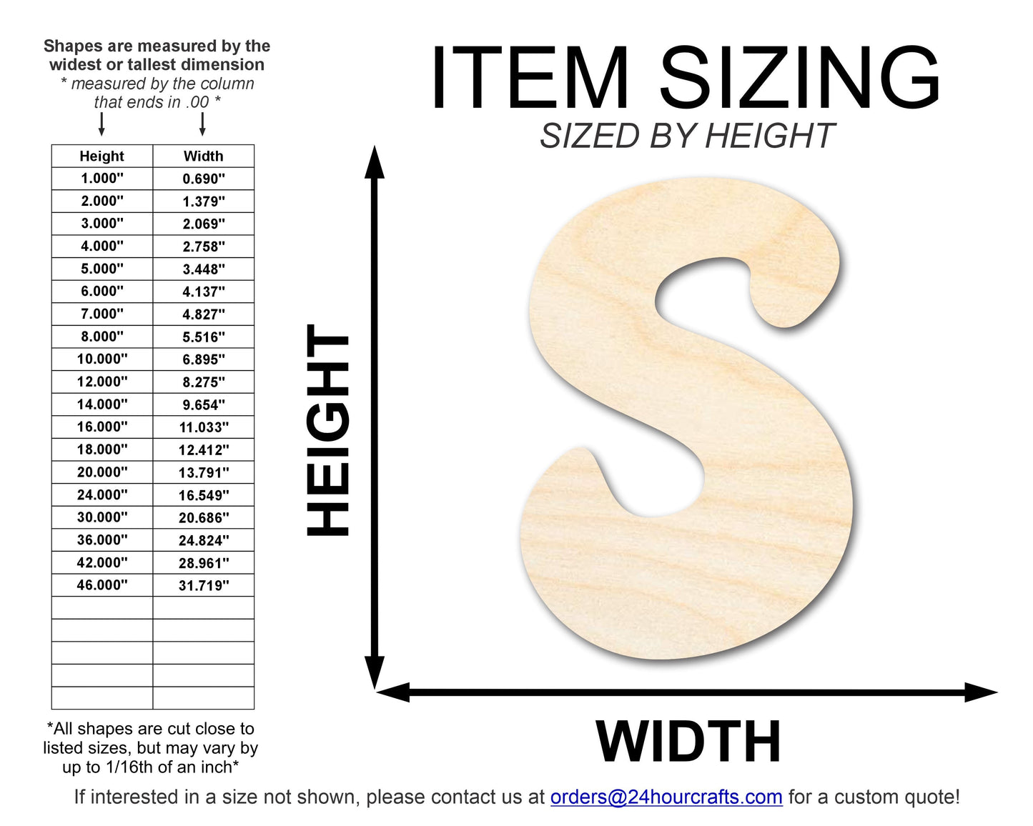 Unfinished Wood Groovy S Font Shape | DIY Craft Cutout | up to 46" DIY