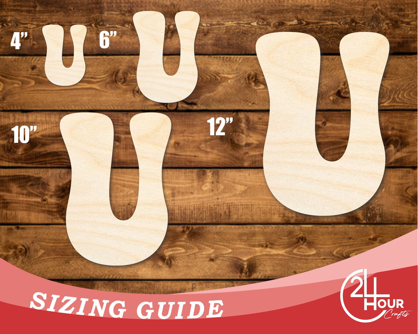 Unfinished Wood Groovy U Font Shape | DIY Craft Cutout | up to 46" DIY