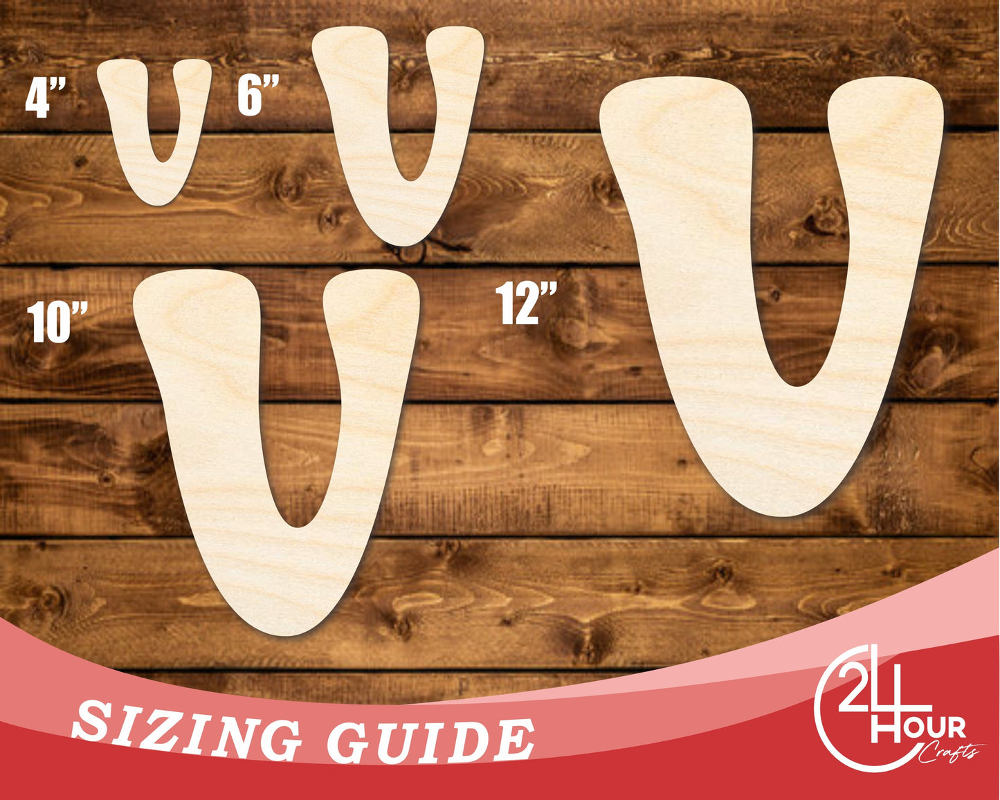 Unfinished Wood Groovy V Font Shape | DIY Craft Cutout | up to 46" DIY