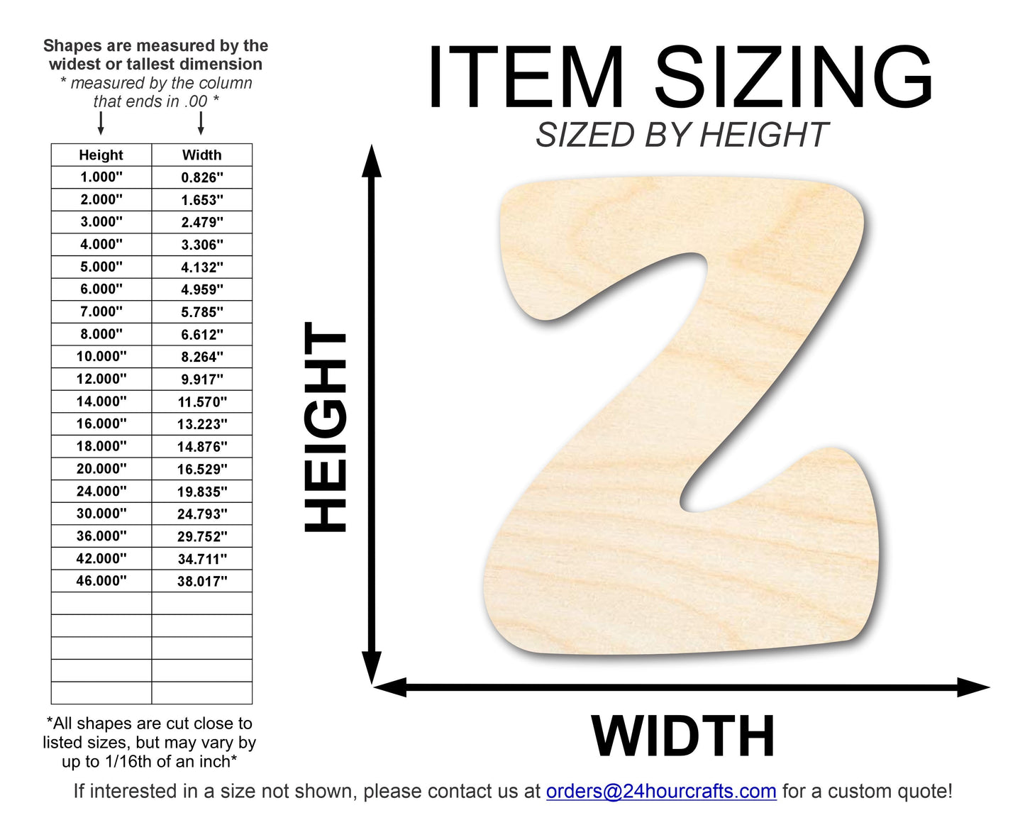 Unfinished Wood Groovy Z Font Shape | DIY Craft Cutout | up to 46" DIY