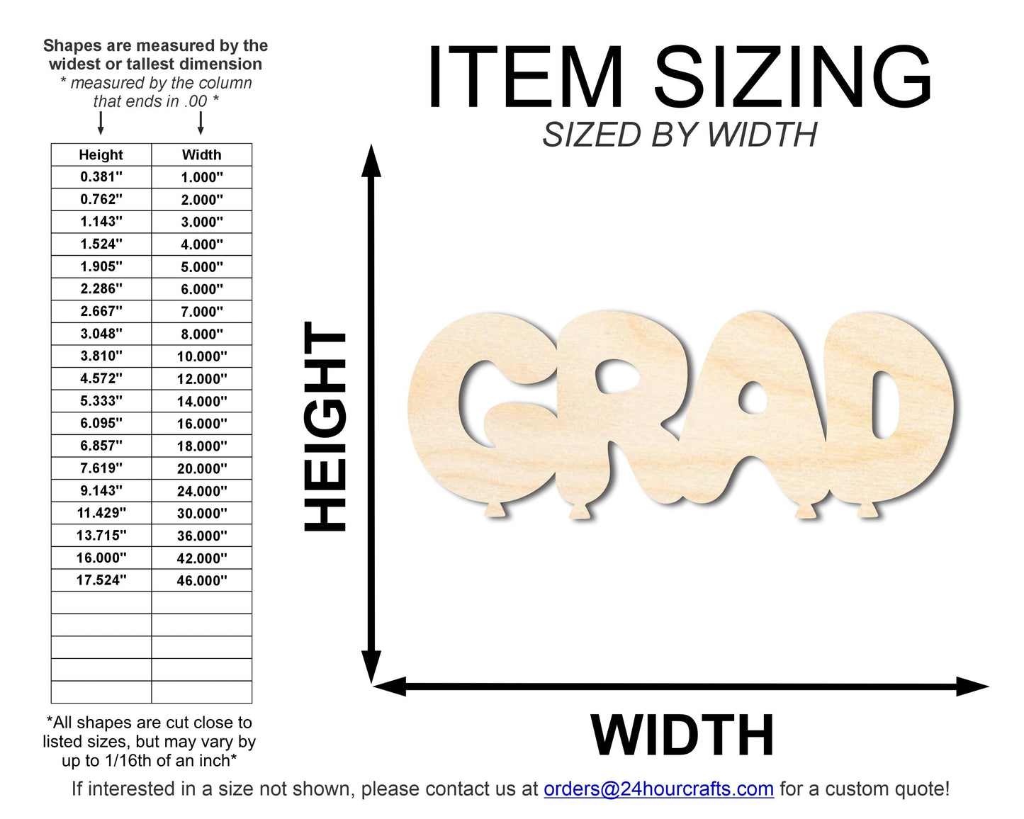 Unfinished Wood Grad Balloons Shape | DIY Craft Cutout | up to 46" DIY