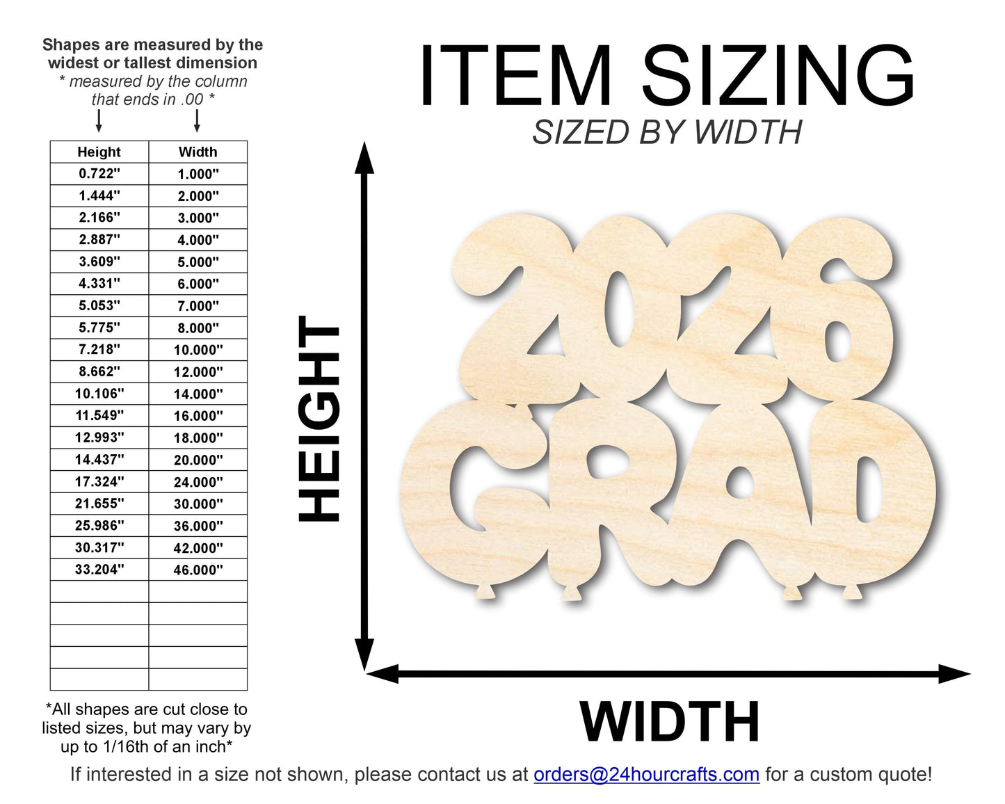 Unfinished Wood 2026 Grad Shape | DIY Craft Cutout | up to 46" DIY