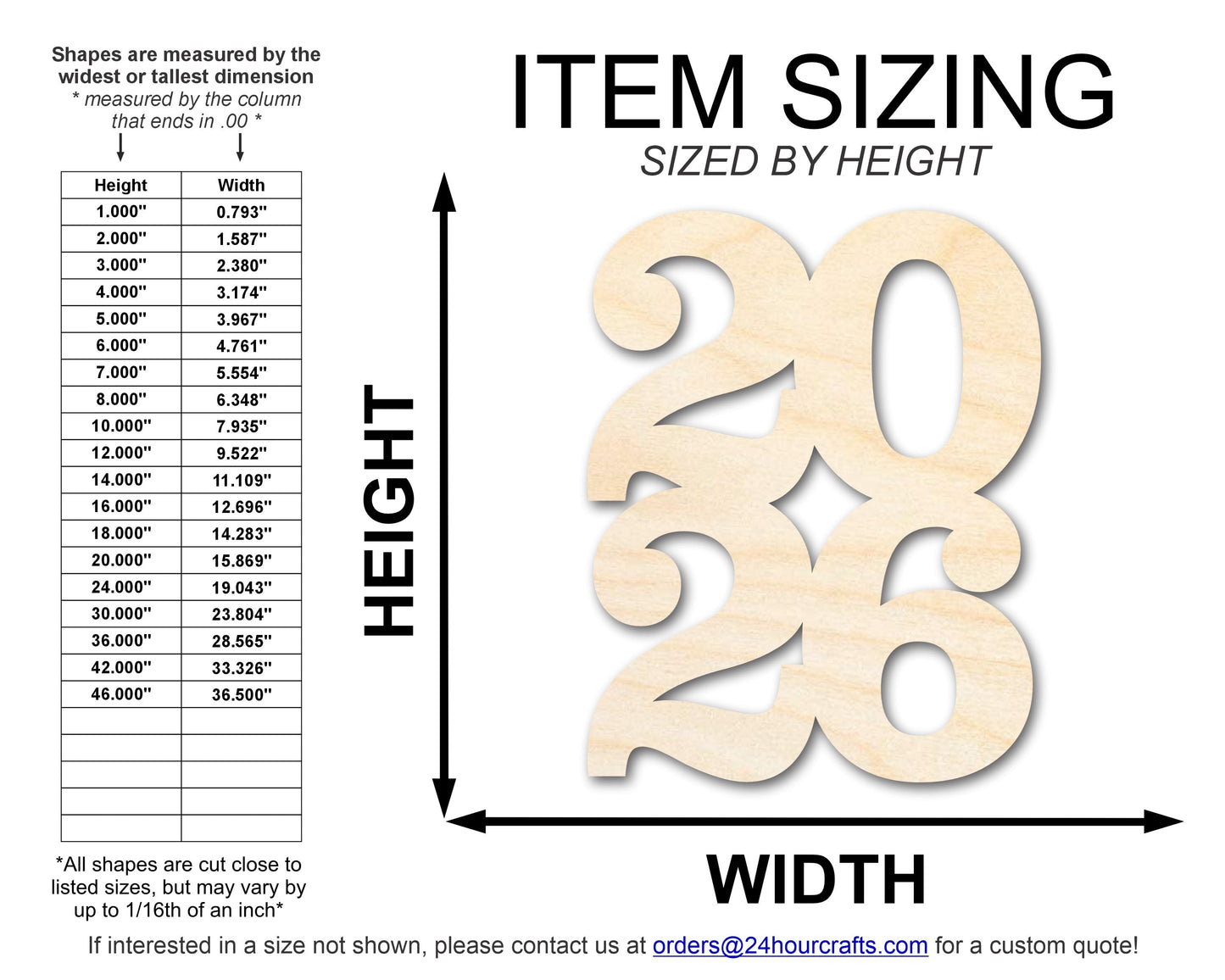 Unfinished Wood Year 2026 Shape | DIY Craft Cutout | up to 46" DIY