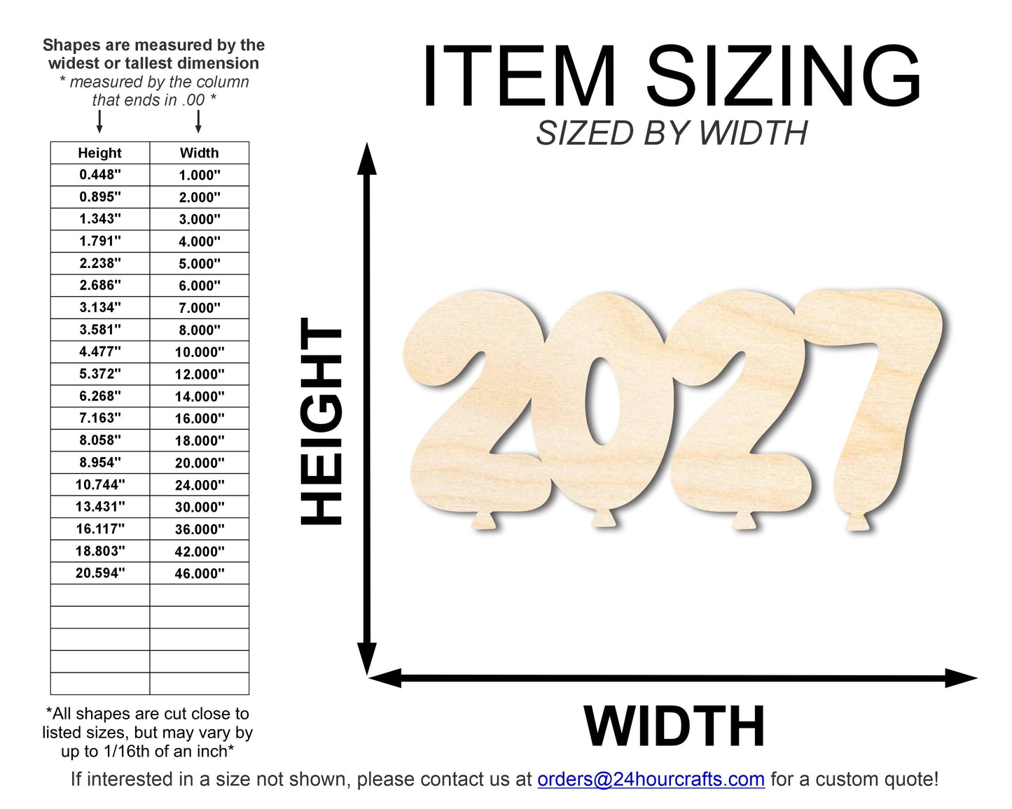 Unfinished Wood 2027 Balloons Shape | DIY Craft Cutout | up to 46" DIY