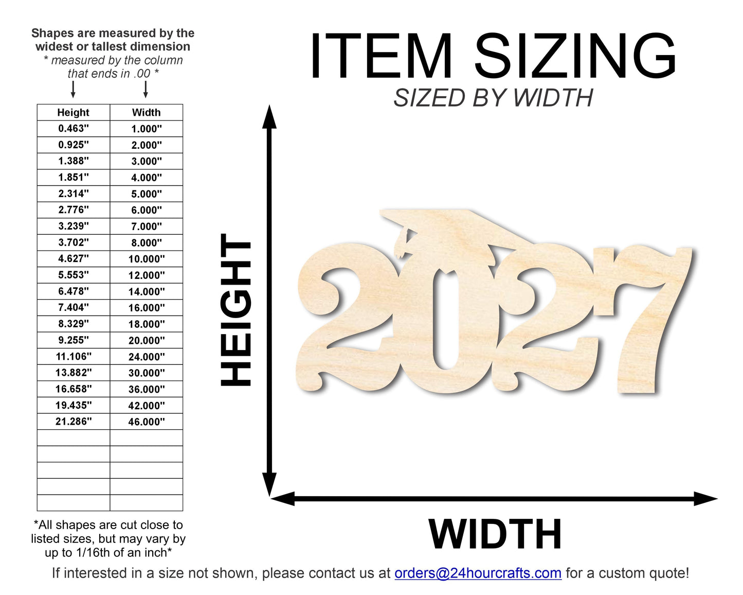 Unfinished Wood 2027 Grad Cap Shape | DIY Craft Cutout | up to 46" DIY