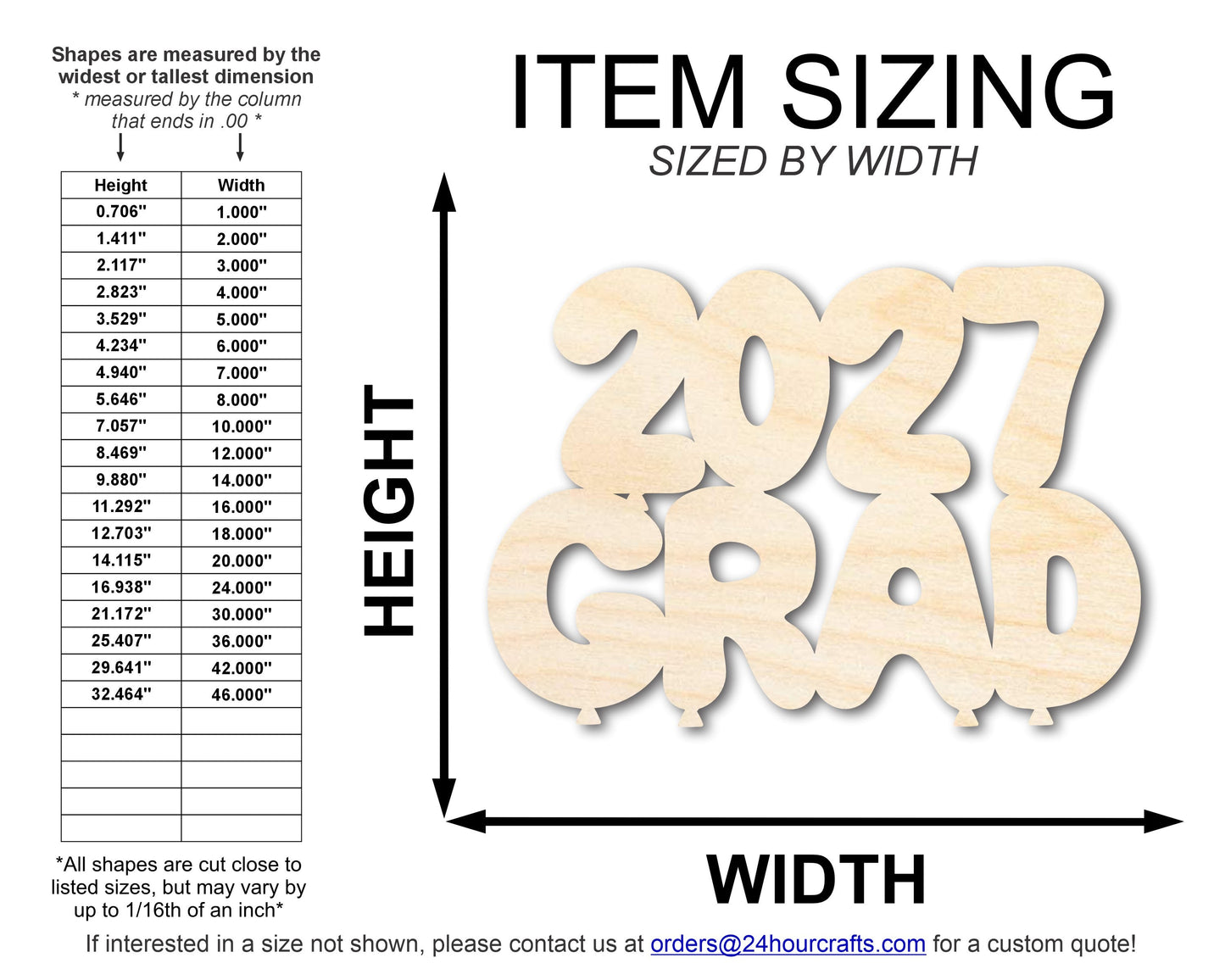 Unfinished Wood 2027 Grad Shape | DIY Craft Cutout | up to 46" DIY