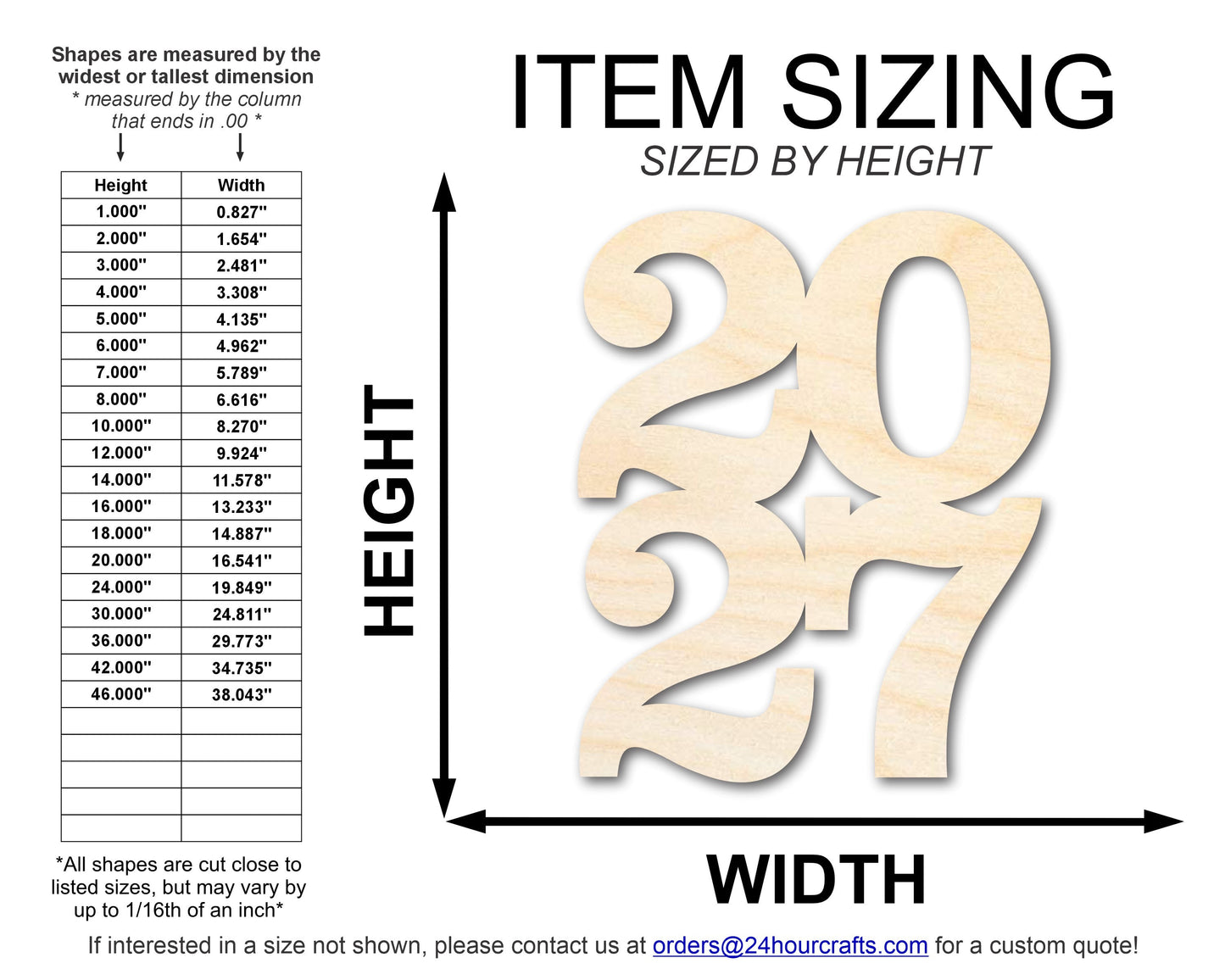 Unfinished Wood 2027 Shape | DIY Craft Cutout | up to 46" DIY