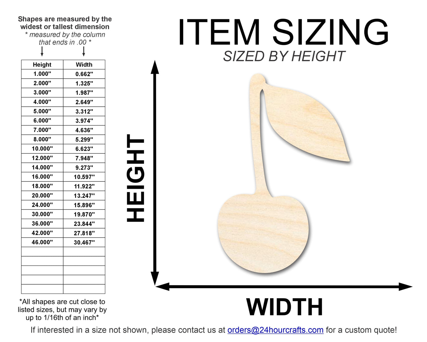 Unfinished Wood Cherry with Leaf Shape | DIY Craft Cutout | up to 46" DIY