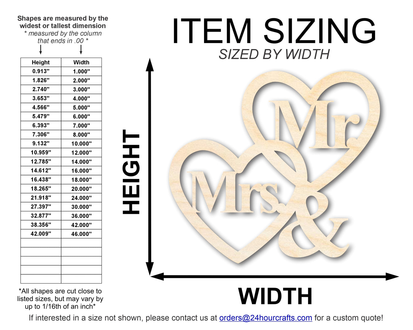 Unfinished Wood Mr. and Mrs. Hearts Shape | DIY Craft Cutout | up to 46" DIY