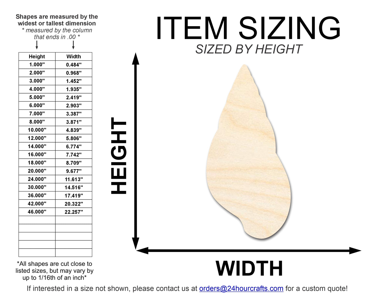 Unfinished Wood Cone Shell Shape | DIY Craft Cutout | up to 46" DIY