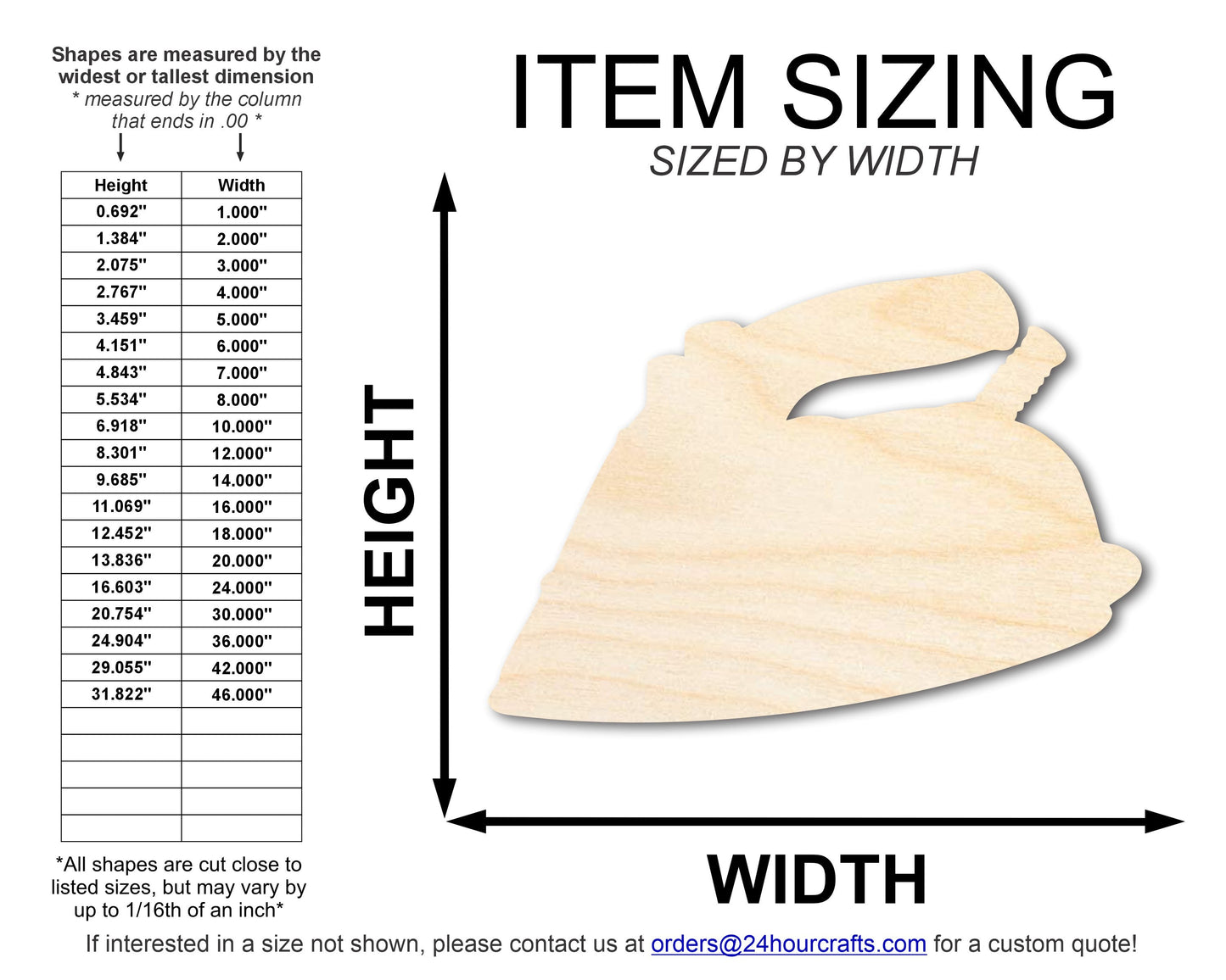 Unfinished Wood Clothing Iron Shape | DIY Craft Cutout | up to 46" DIY