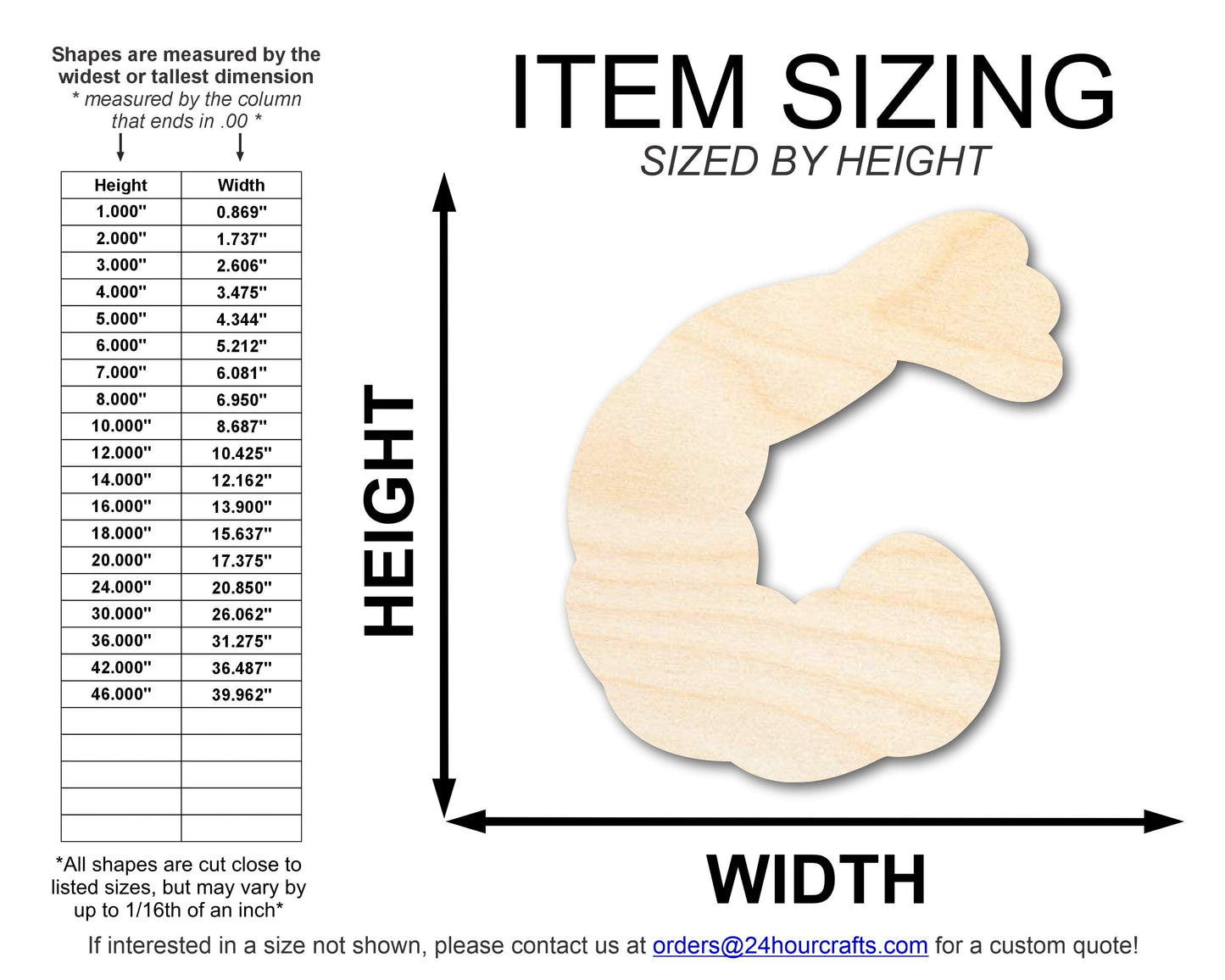 Unfinished Wood Cooked Shrimp Shape | DIY Craft Cutout | up to 46" DIY