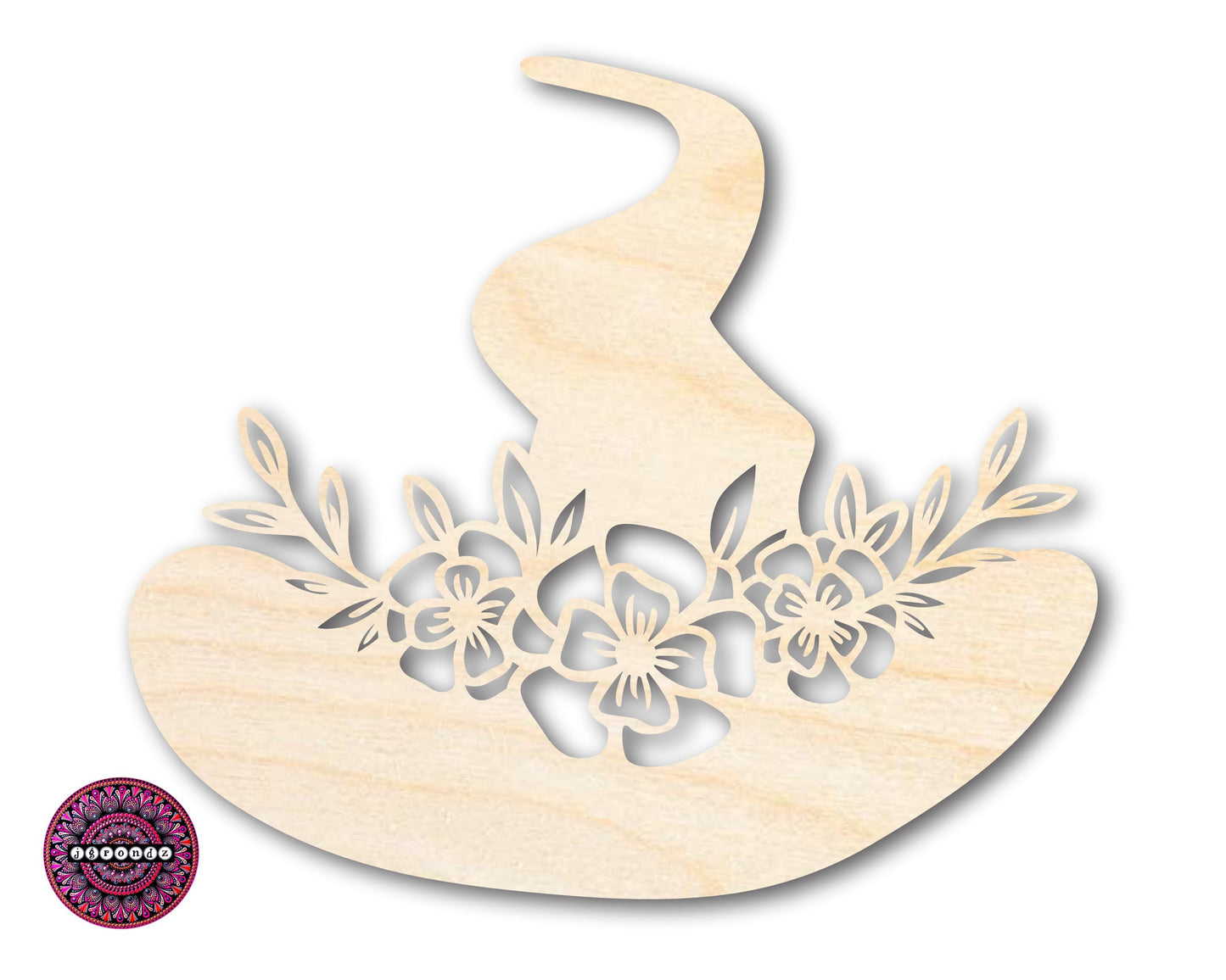 Unfinished Wood Floral Witch Hat Shape | JGrondz | DIY Craft Cutout | up to 46" DIY
