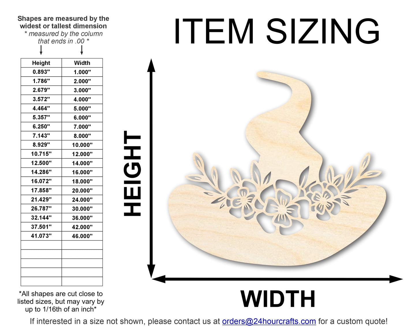 Unfinished Wood Floral Witch Hat Shape | JGrondz | DIY Craft Cutout | up to 46" DIY