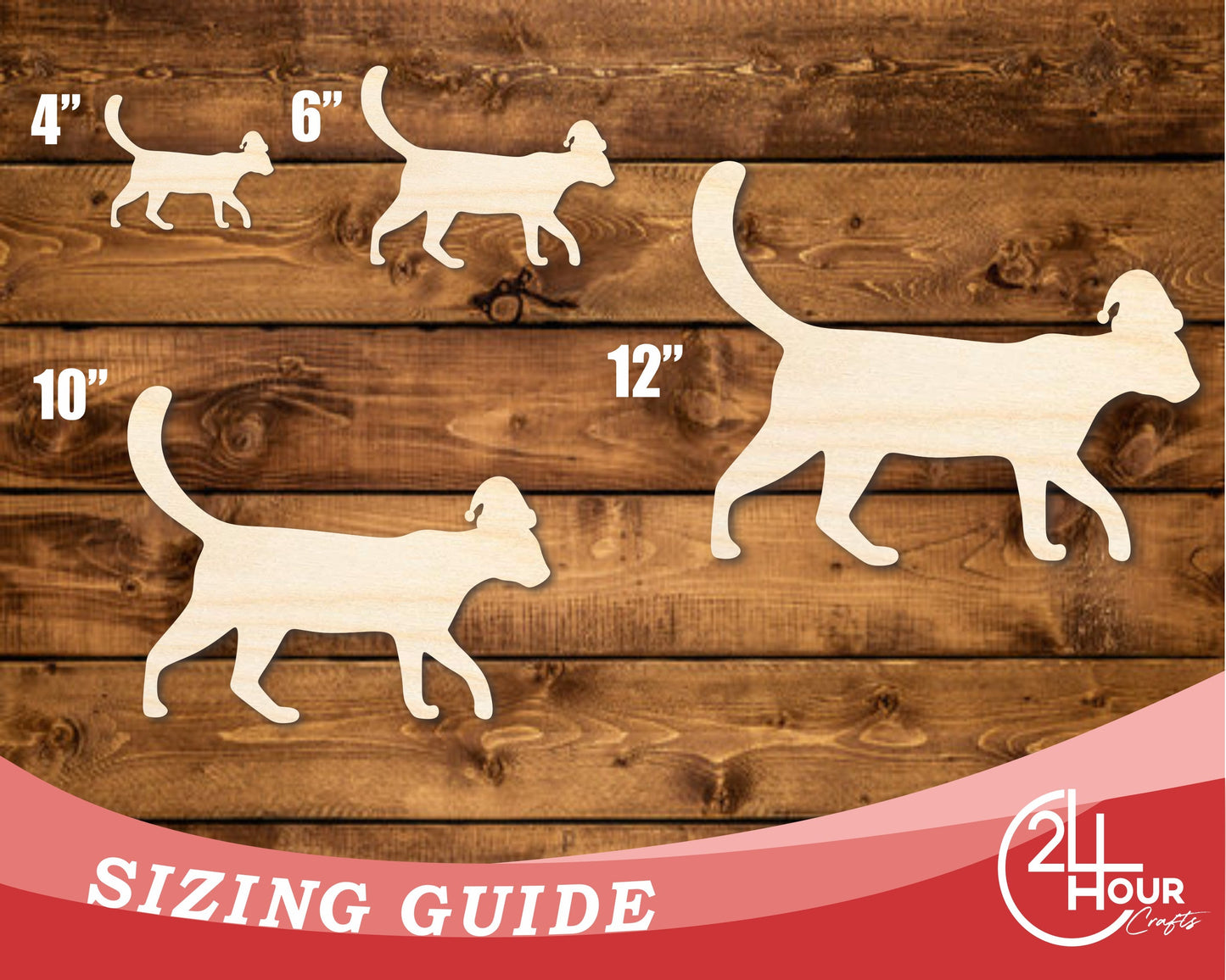 Unfinished Wood Cat With Santa Hat Shape | DIY Craft Cutout | up to 46" DIY