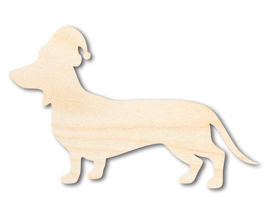 Unfinished Wood Dachshund With Santa Hat Shape | DIY Craft Cutout | up to 46" DIY
