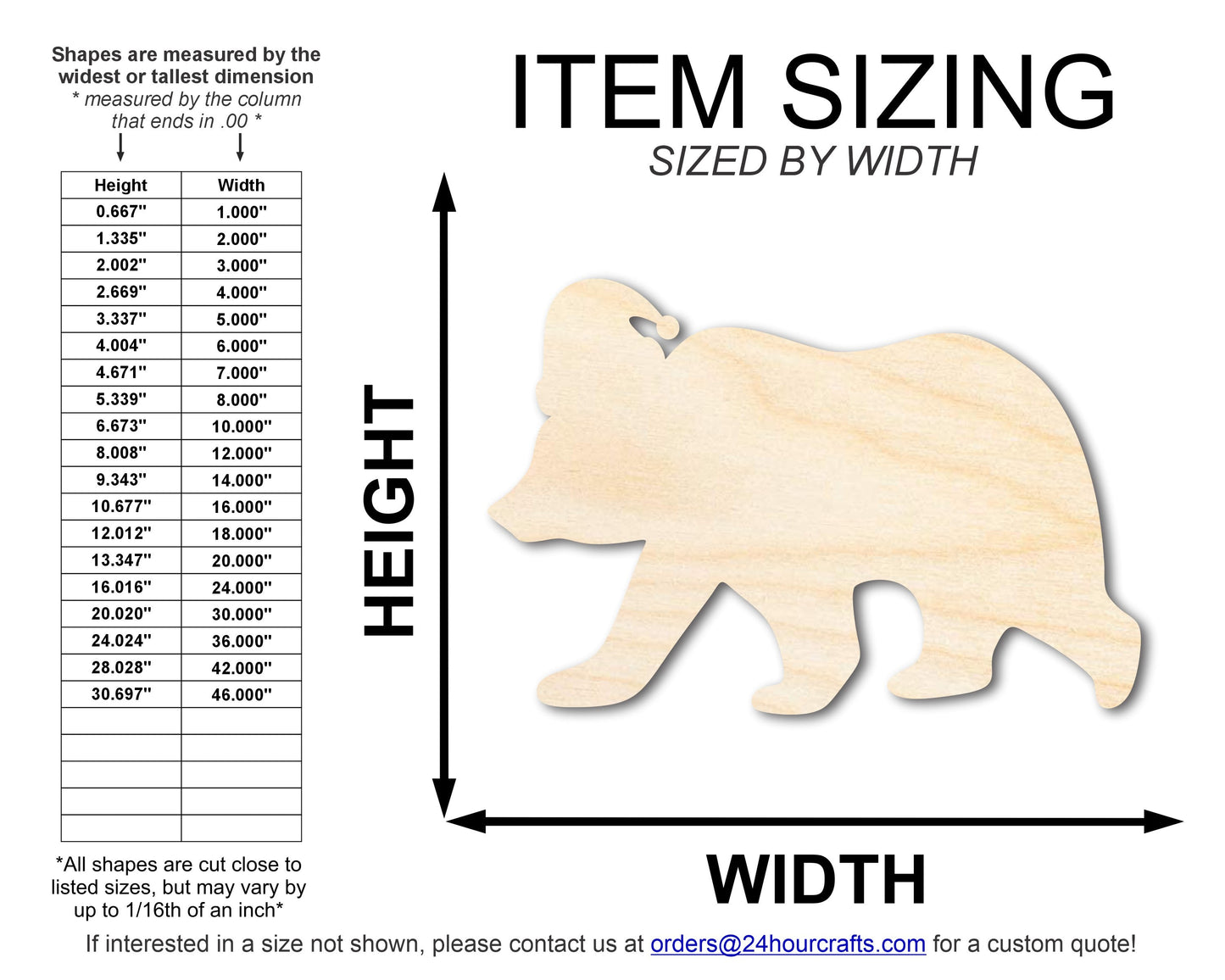 Unfinished Wood Bear With Santa Hat Shape | DIY Craft Cutout | up to 46" DIY