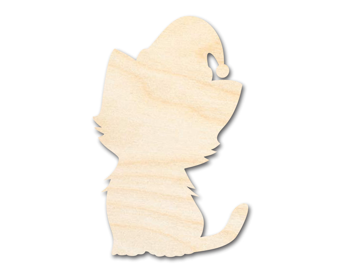 Unfinished Wood Cute Cat With Santa Hat Shape | DIY Craft Cutout | up to 46" DIY