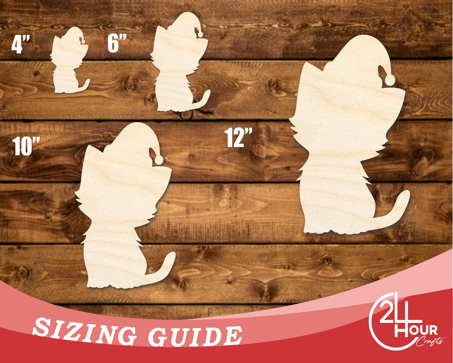 Unfinished Wood Cute Cat With Santa Hat Shape | DIY Craft Cutout | up to 46" DIY